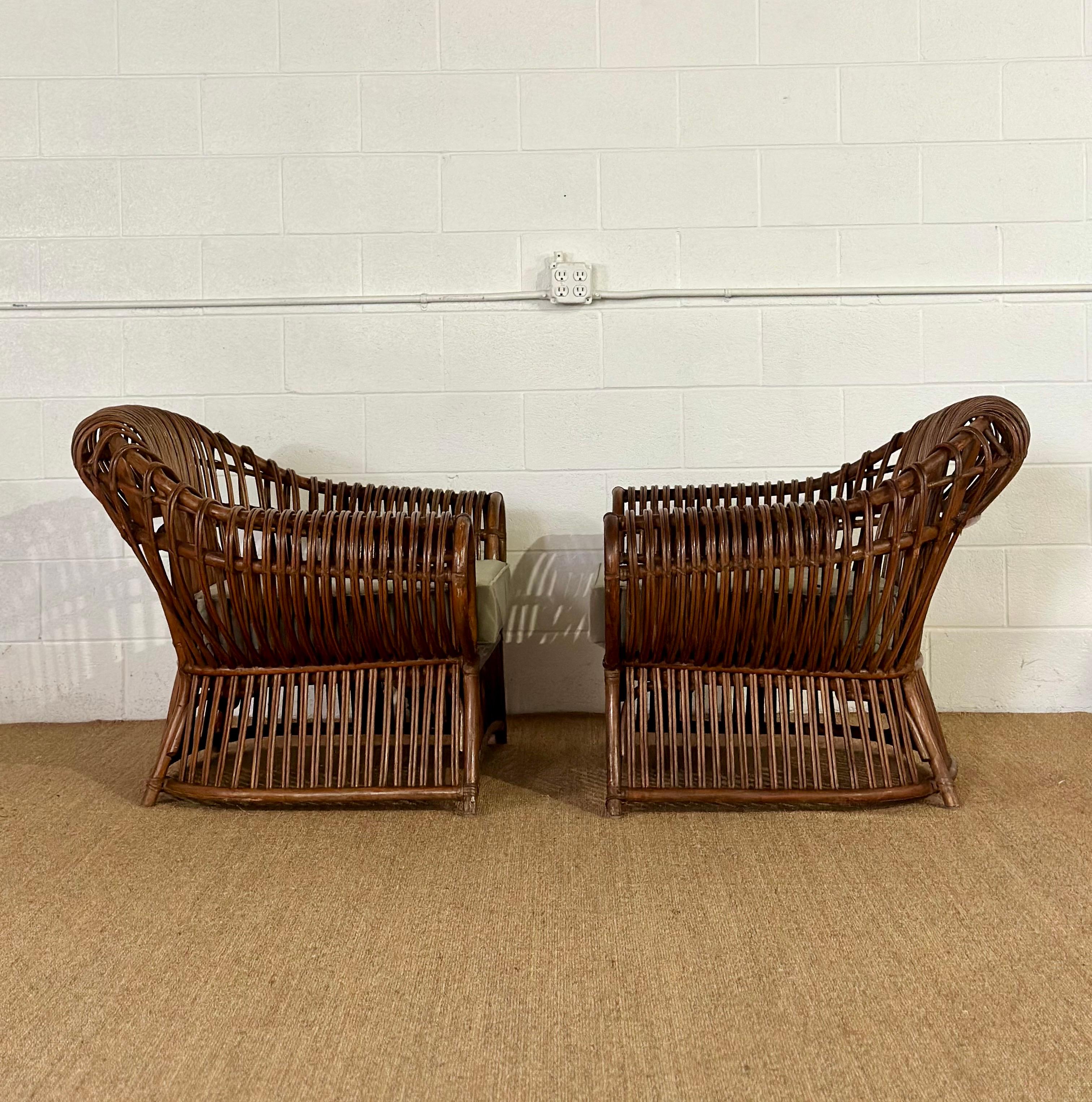 1970s Dark Rattan Bamboo Sculptural Lounge Chairs - a Pair  For Sale 1
