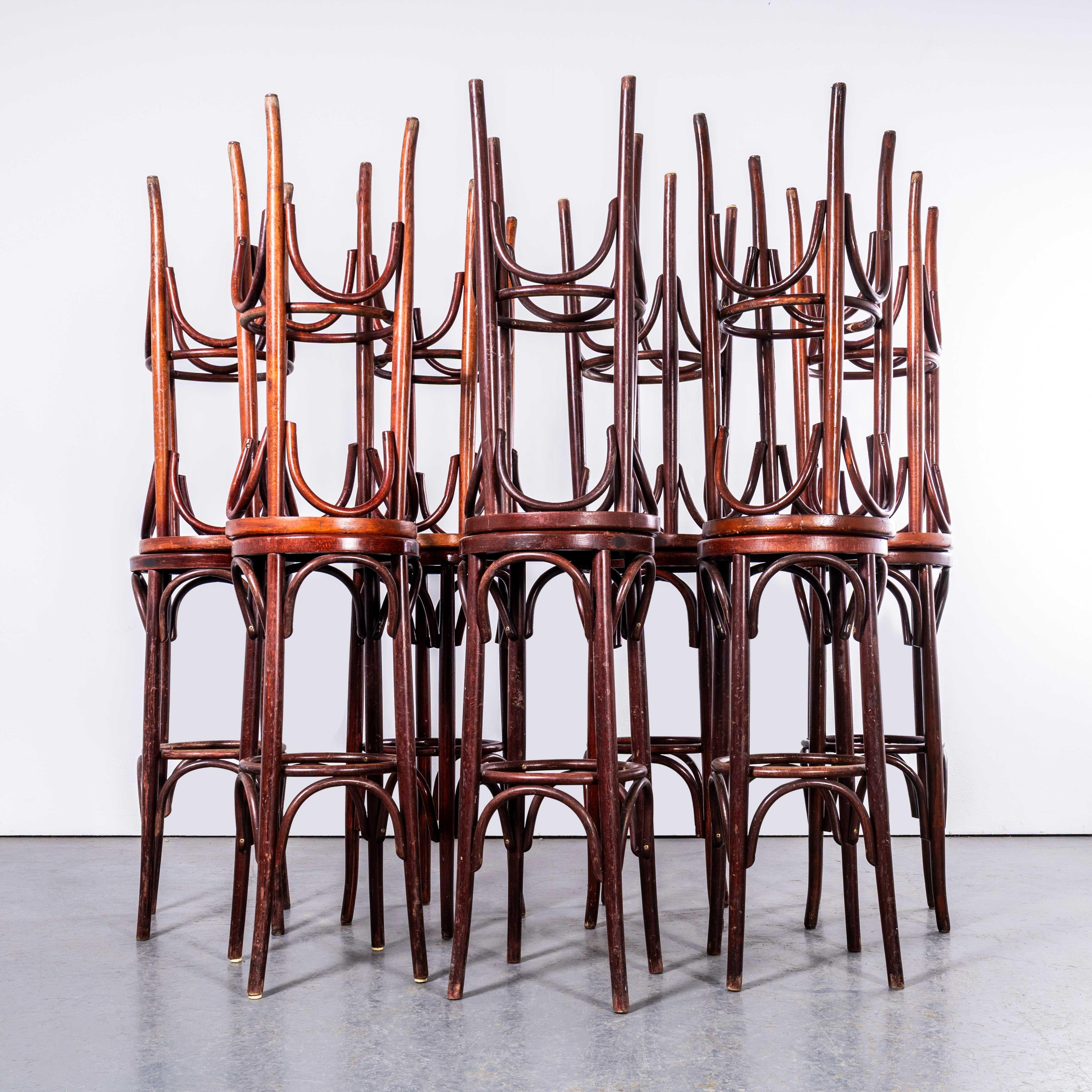 1970’s Dark Red Bar Stools – Good Quantity Available. 

Good quality batch of classic bentwood bar stools in a rich warm oak colour. The stools were made in Eastern Europe using solid steam bent beech, they are in an attractive reddish hue and are