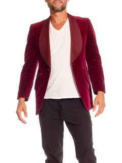 1970S Dark Red Cotton Velvet With Shawl Lapel Jacket 38R