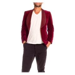 Jacke aus dunkelroter Baumwollsamt mit Schalrevers aus den 1970er Jahren 38R