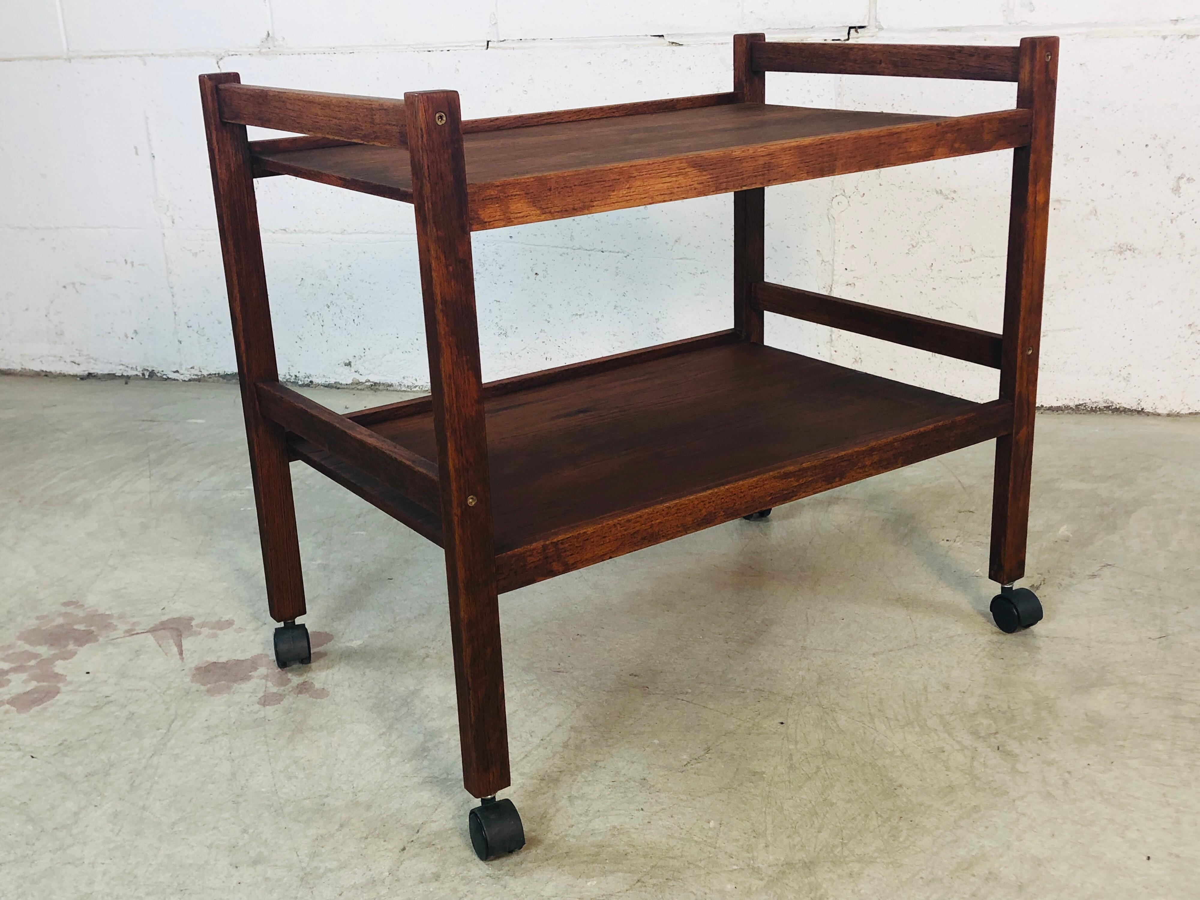Mid-Century Modern 1970s Dark Teak Wood Rolling Cart For Sale