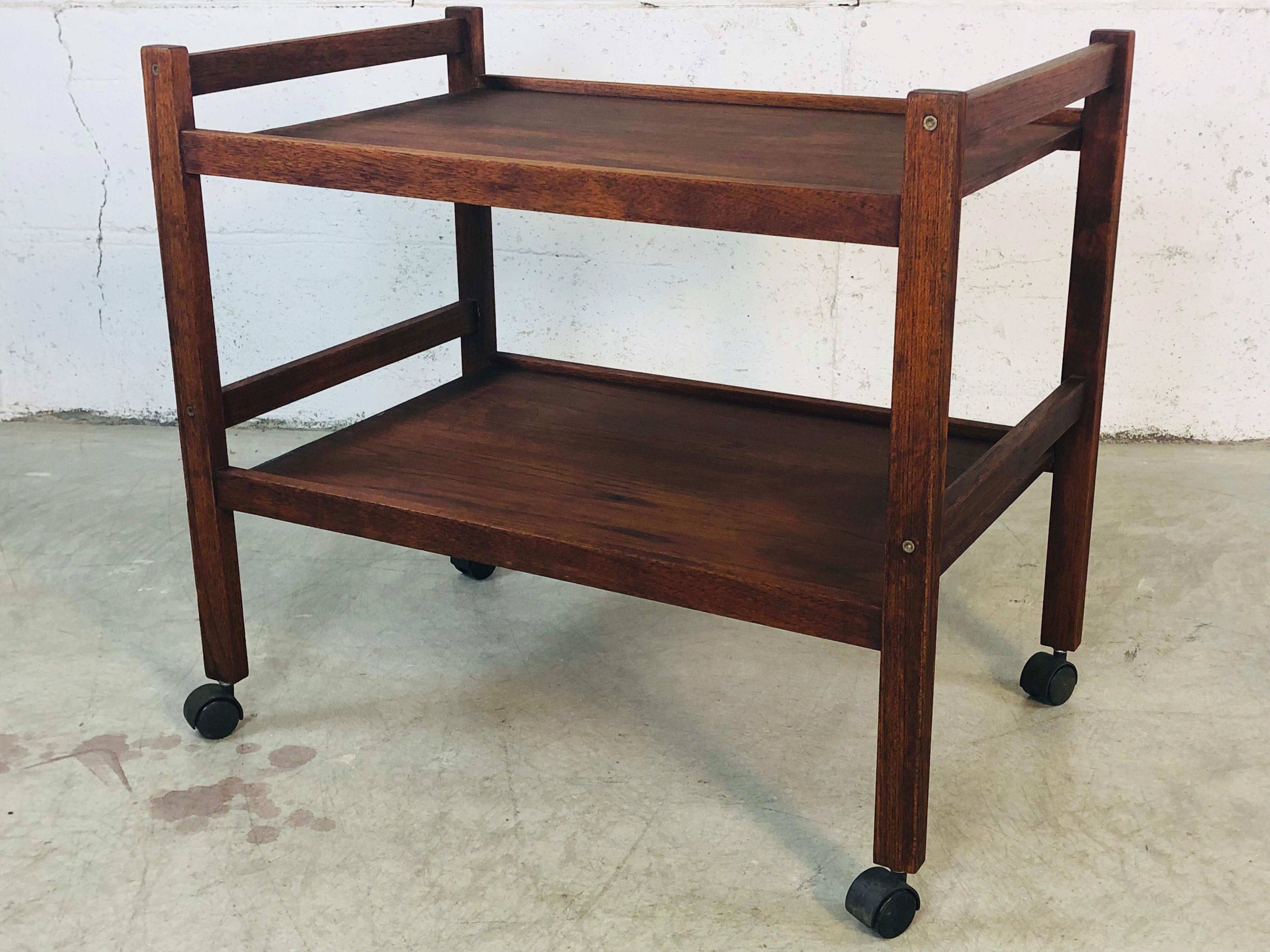 20th Century 1970s Dark Teak Wood Rolling Cart For Sale