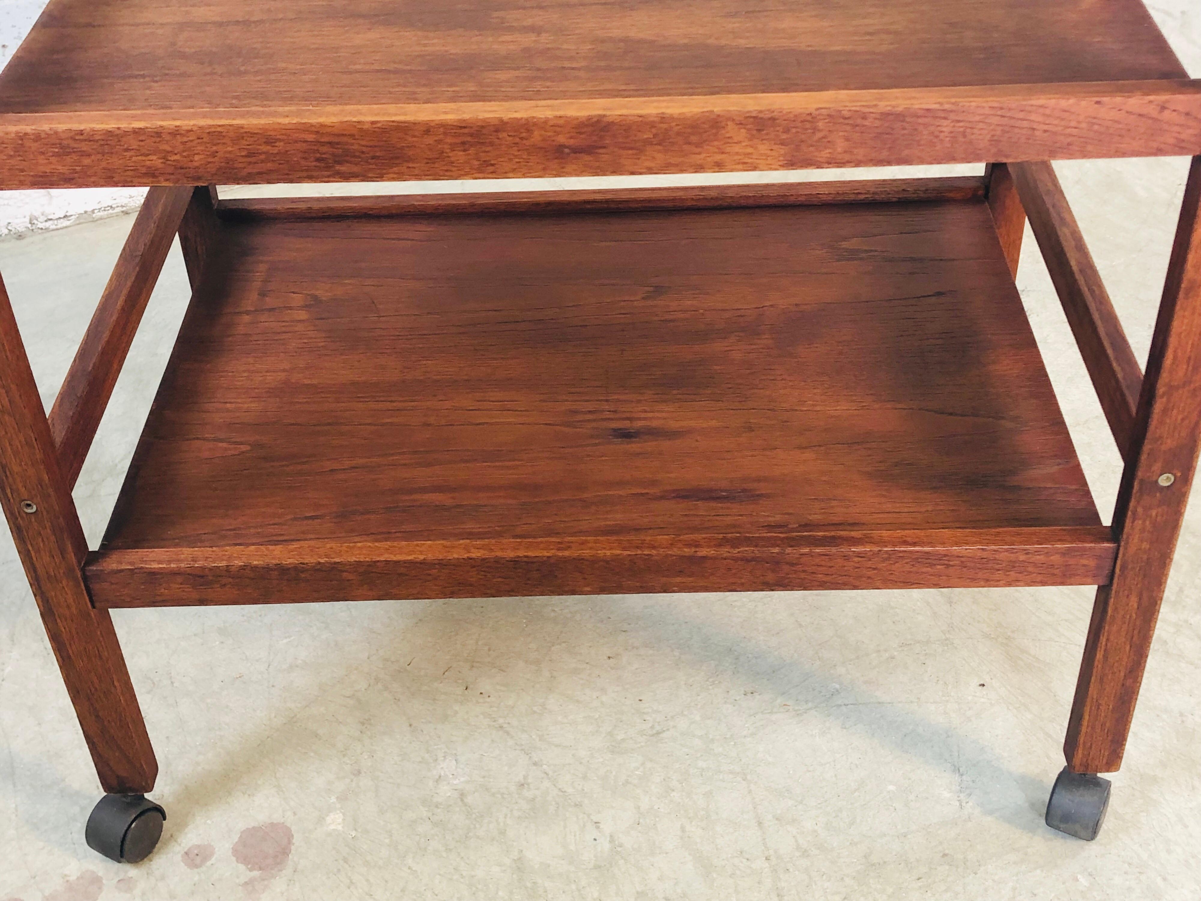 1970s Dark Teak Wood Rolling Cart For Sale 2