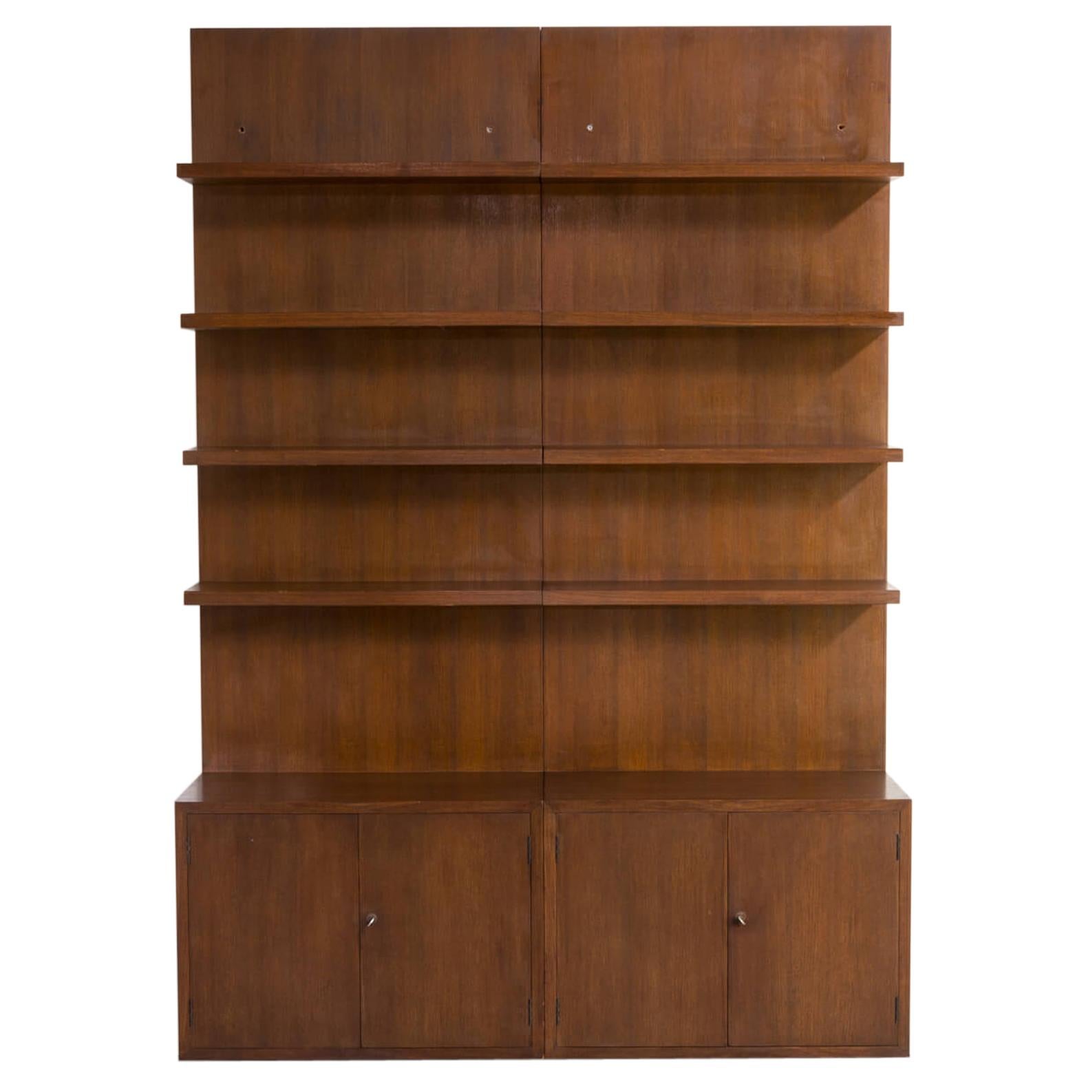 1970s Dark Wood Swiss Storage Cabinet Wall Unit Set of 2 For Sale