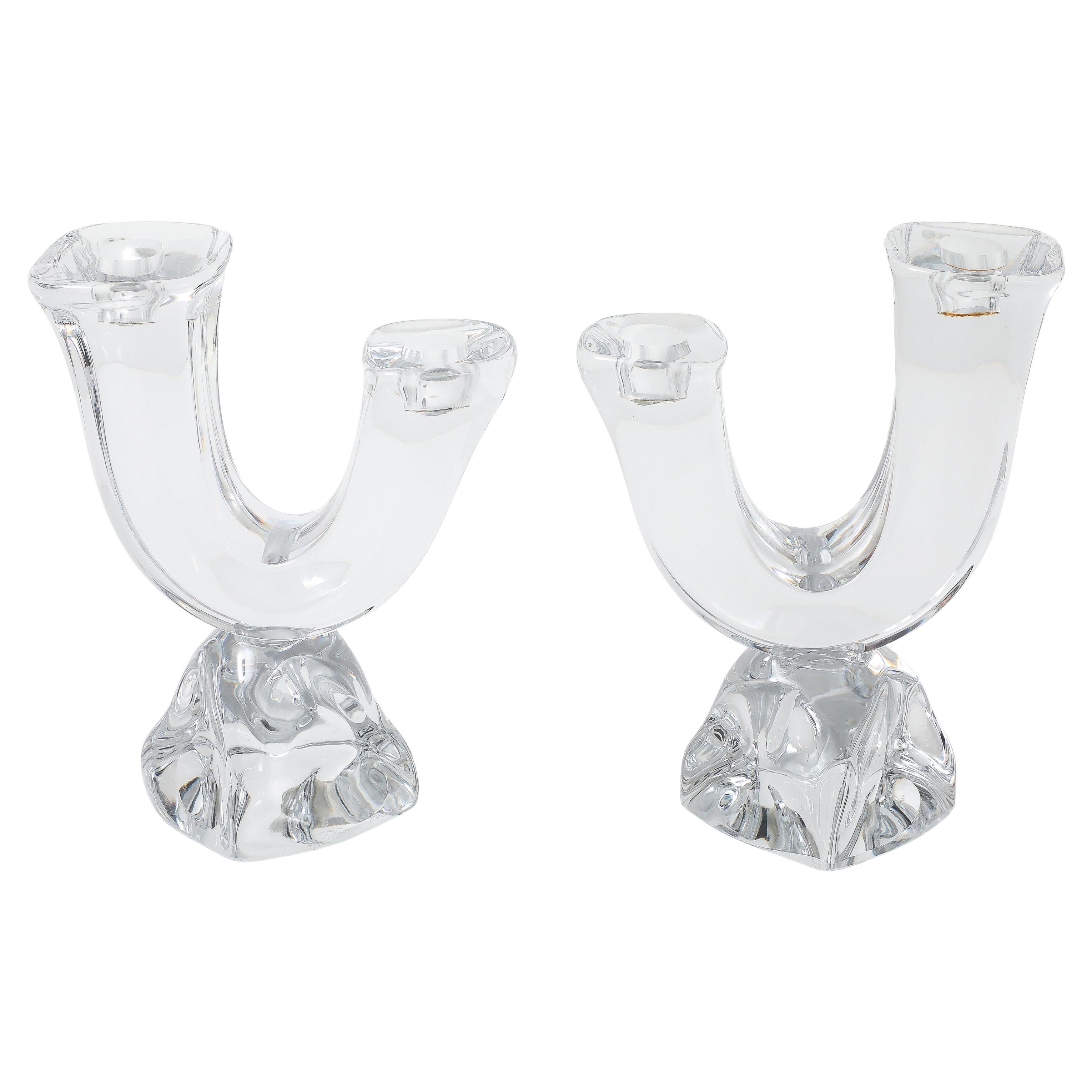 1970's Daum France Crystal Glass Candle Holders