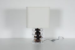 1970s Daum Molded Glass Table Lamp, Wave Pattern, White Linen Shade