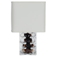 1970s Daum Molded Glass Table Lamp, Wave Pattern, White Linen Shade