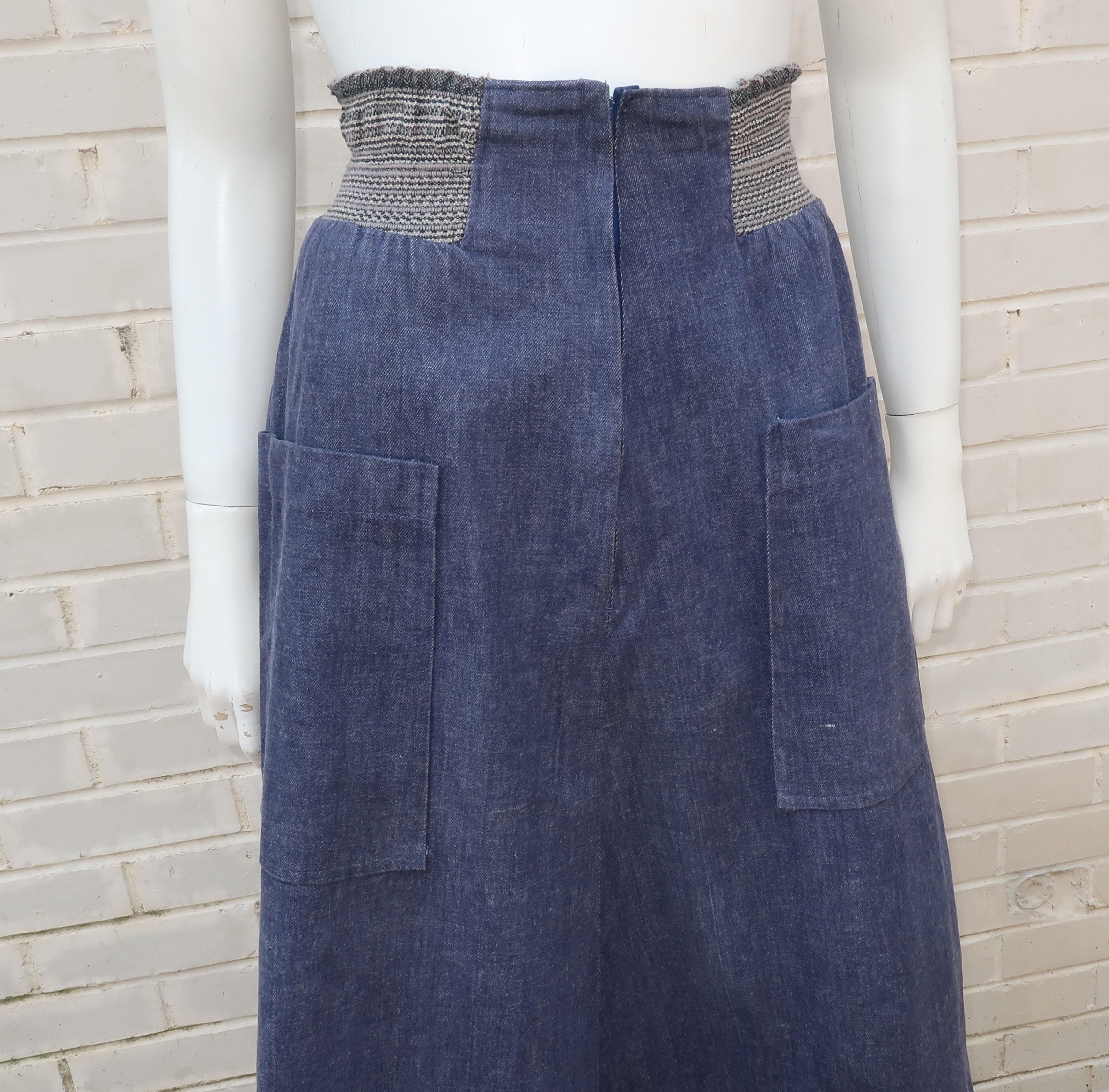 1970’s David Silverman Blue Jeans Denim Maxi Skirt In Fair Condition In Atlanta, GA