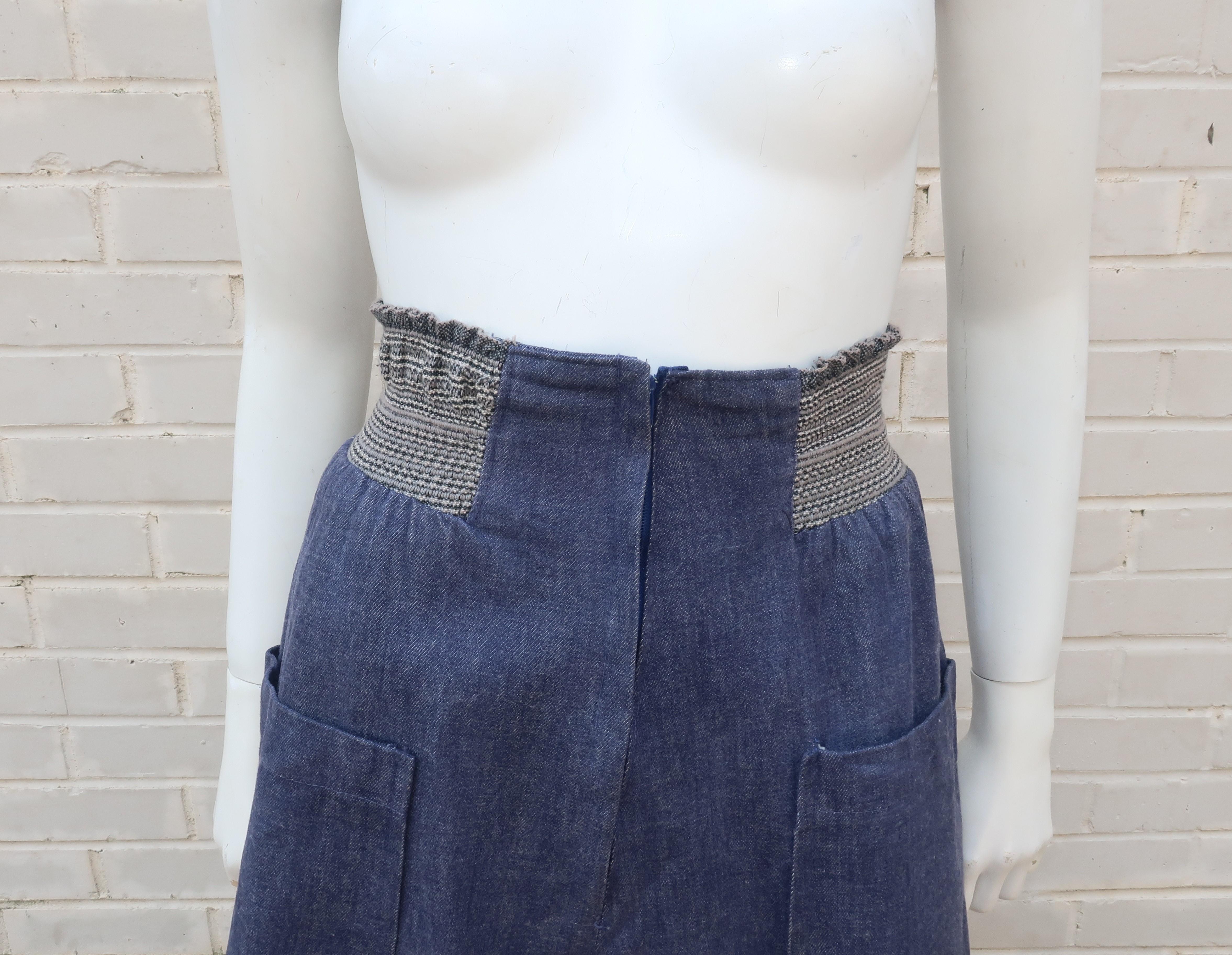 Women's 1970’s David Silverman Blue Jeans Denim Maxi Skirt