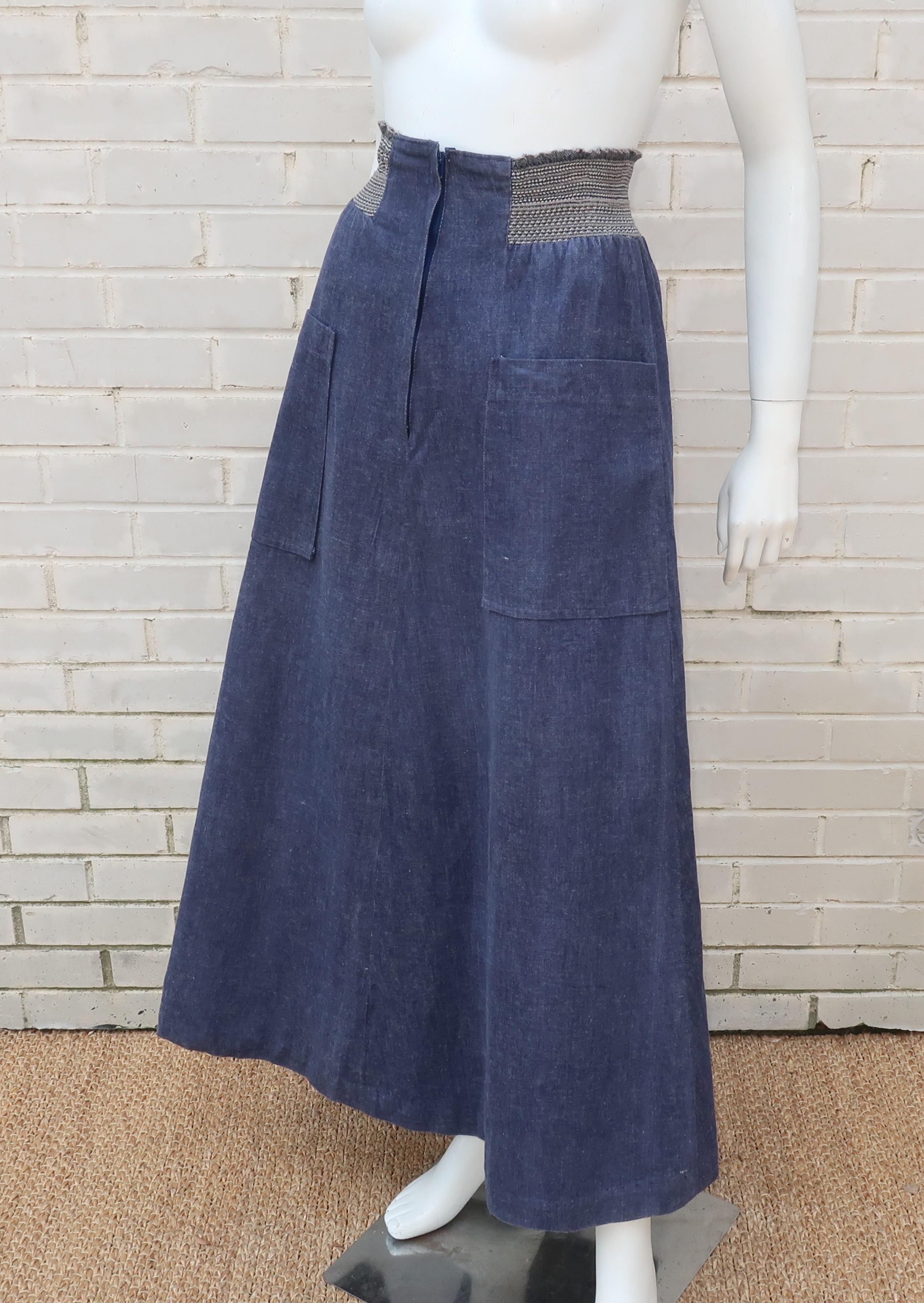 1970’s David Silverman Blue Jeans Denim Maxi Skirt 2