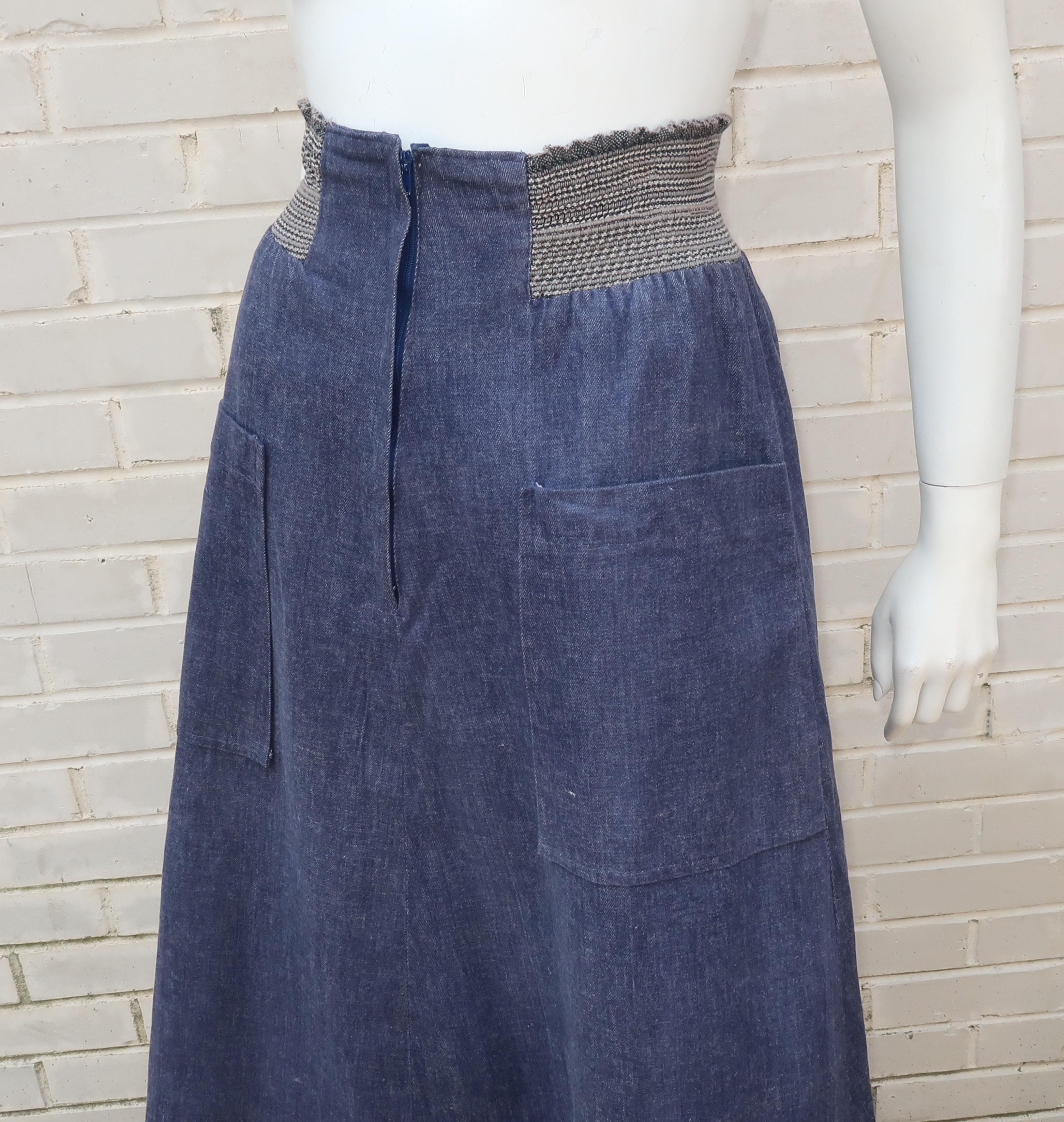 1970’s David Silverman Blue Jeans Denim Maxi Skirt 3