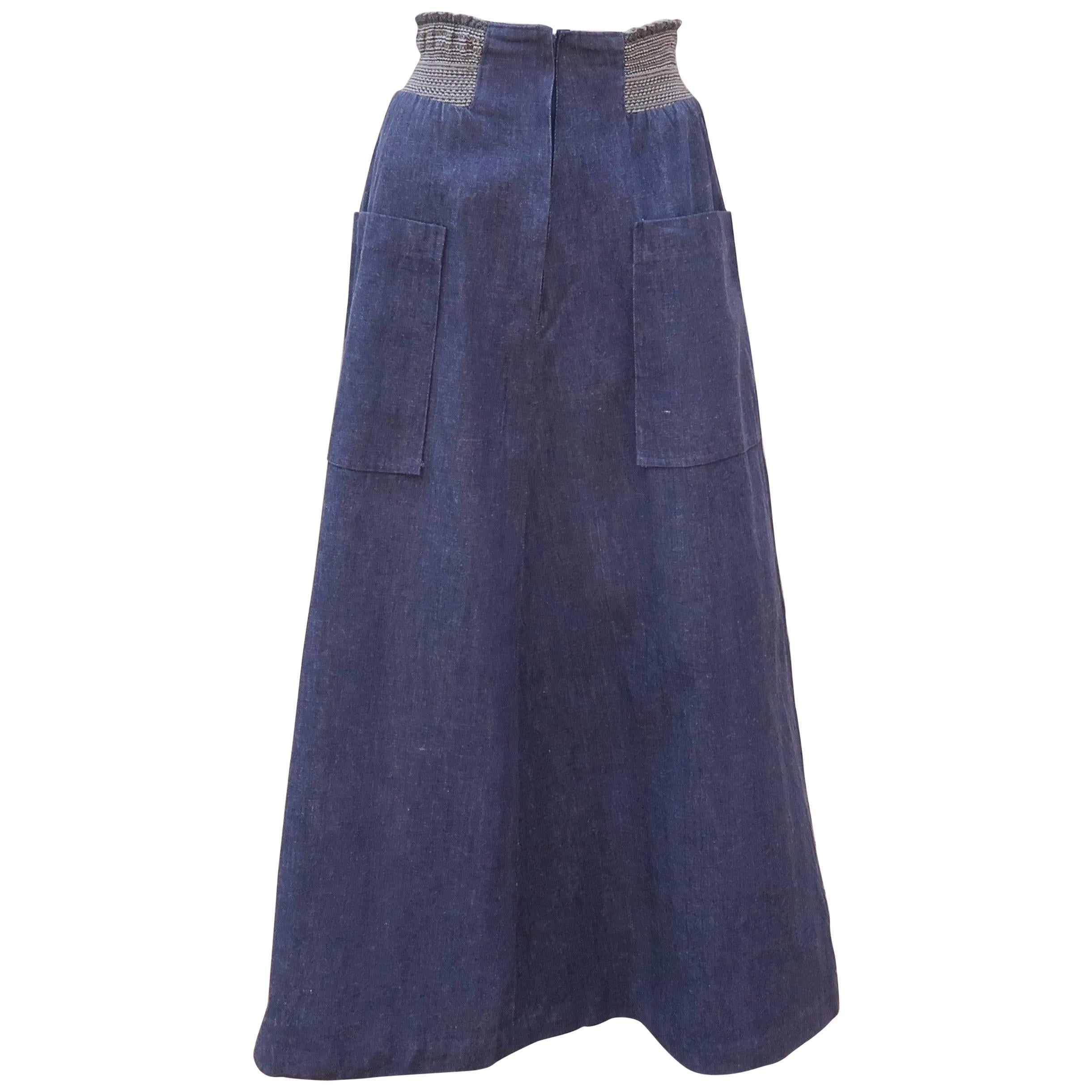 1970’s David Silverman Blue Jeans Denim Maxi Skirt