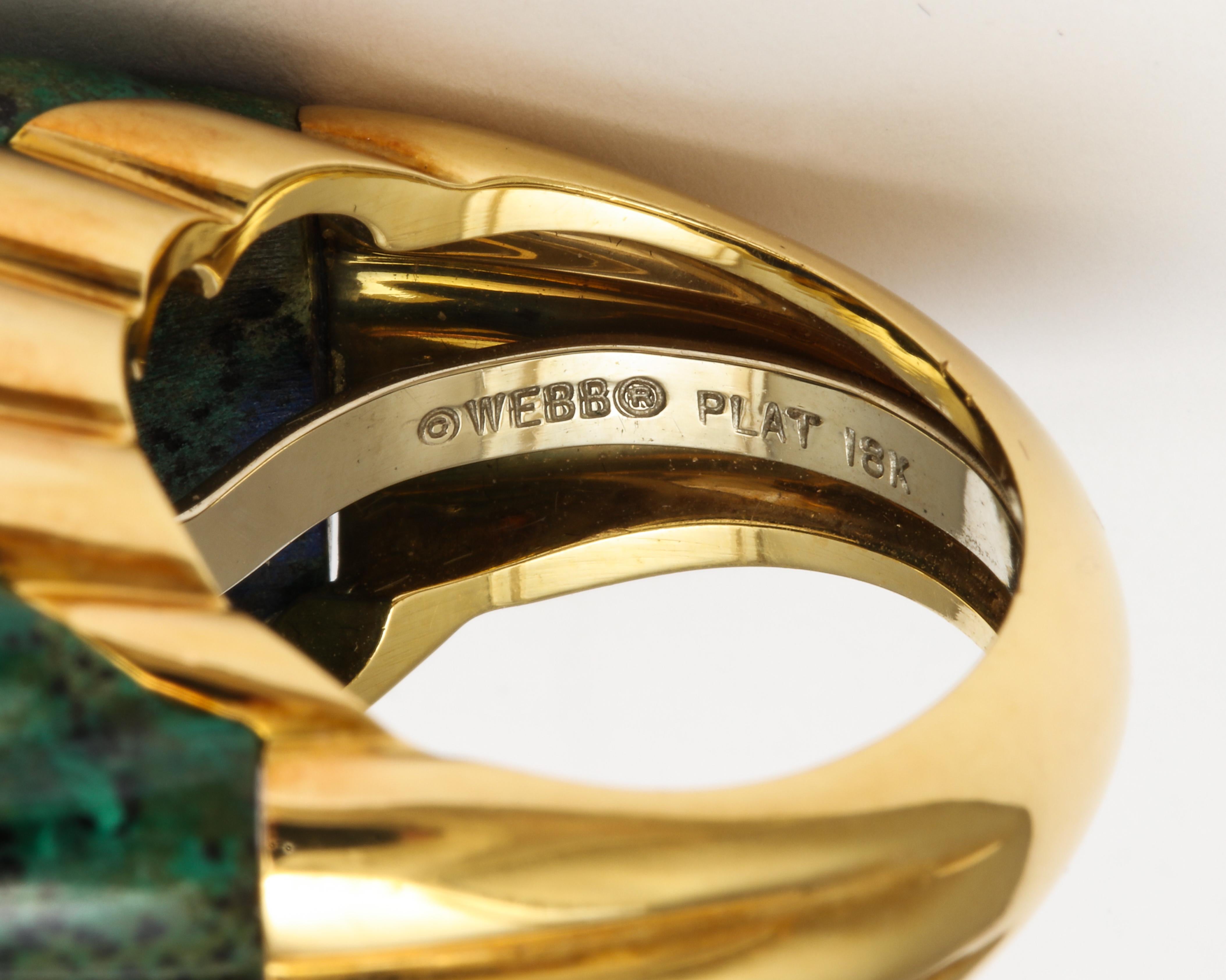 1970s David Webb Gold Diamond Ruby Carved Azurite Malachite Ring 2