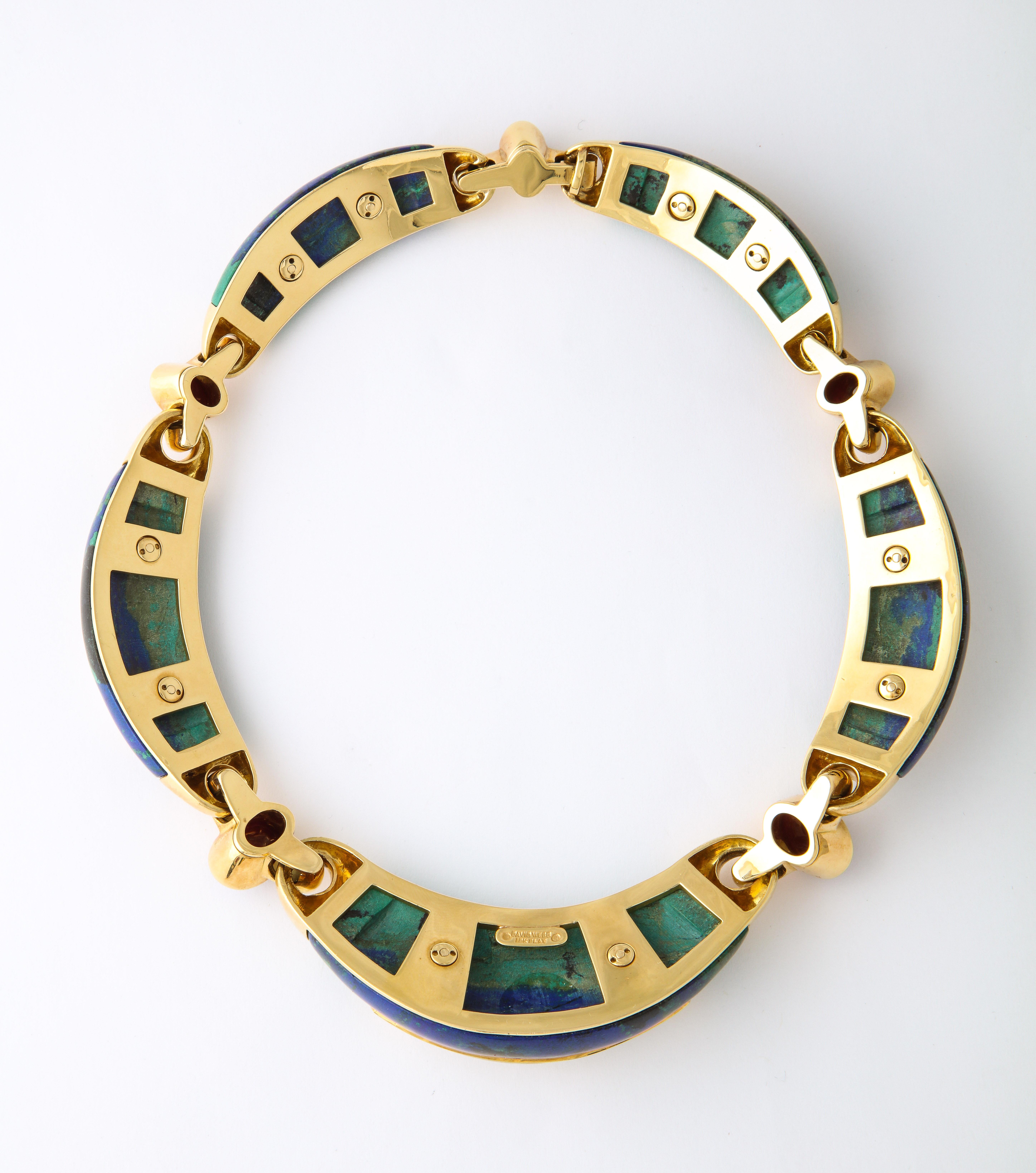 1970s David Webb Gold Ruby Diamond Carved Azurite Malachite Necklace 1
