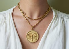 1970s David Webb Hammered Gold Aries Zodiac Pendant