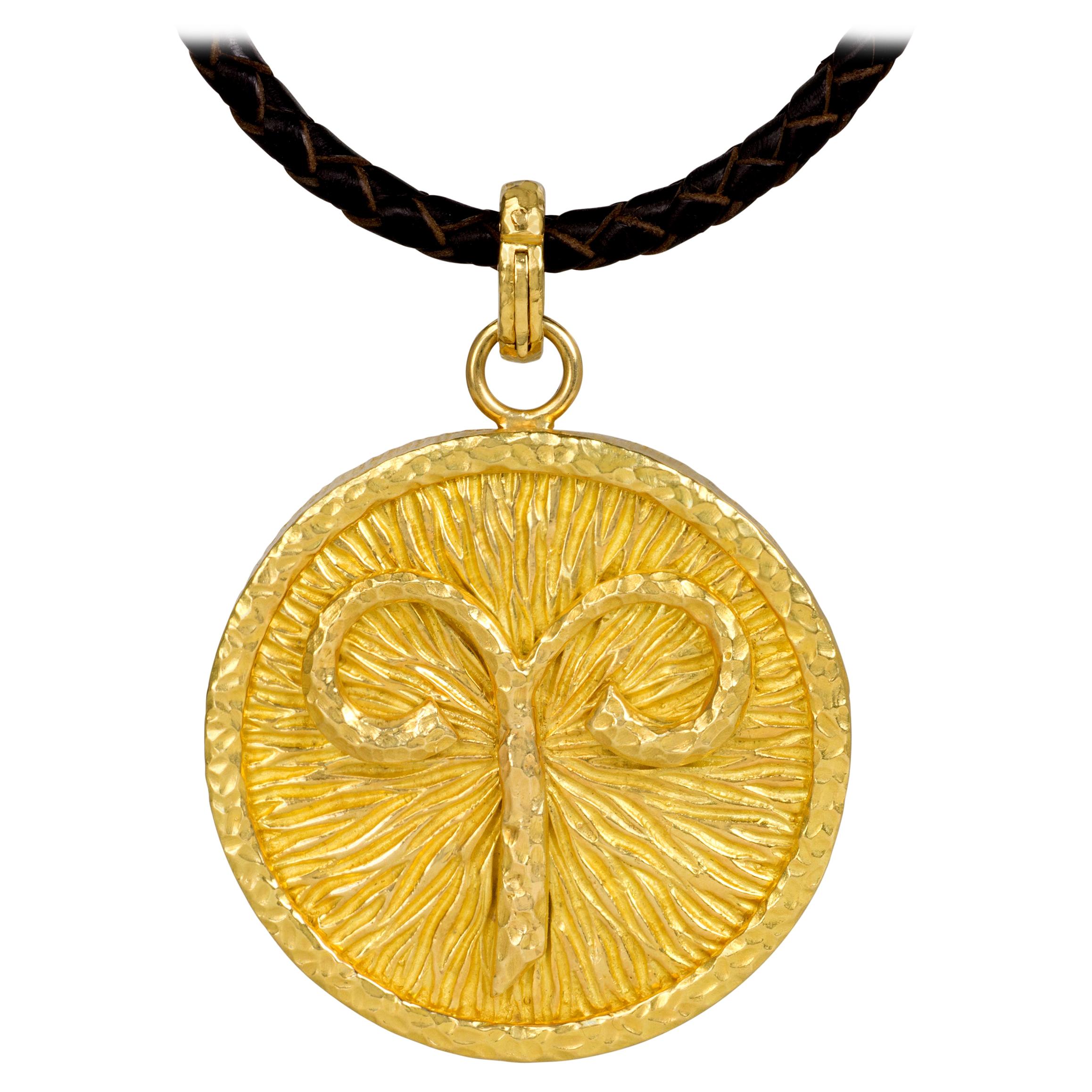 1970s David Webb Hammered Gold Aries Zodiac Pendant
