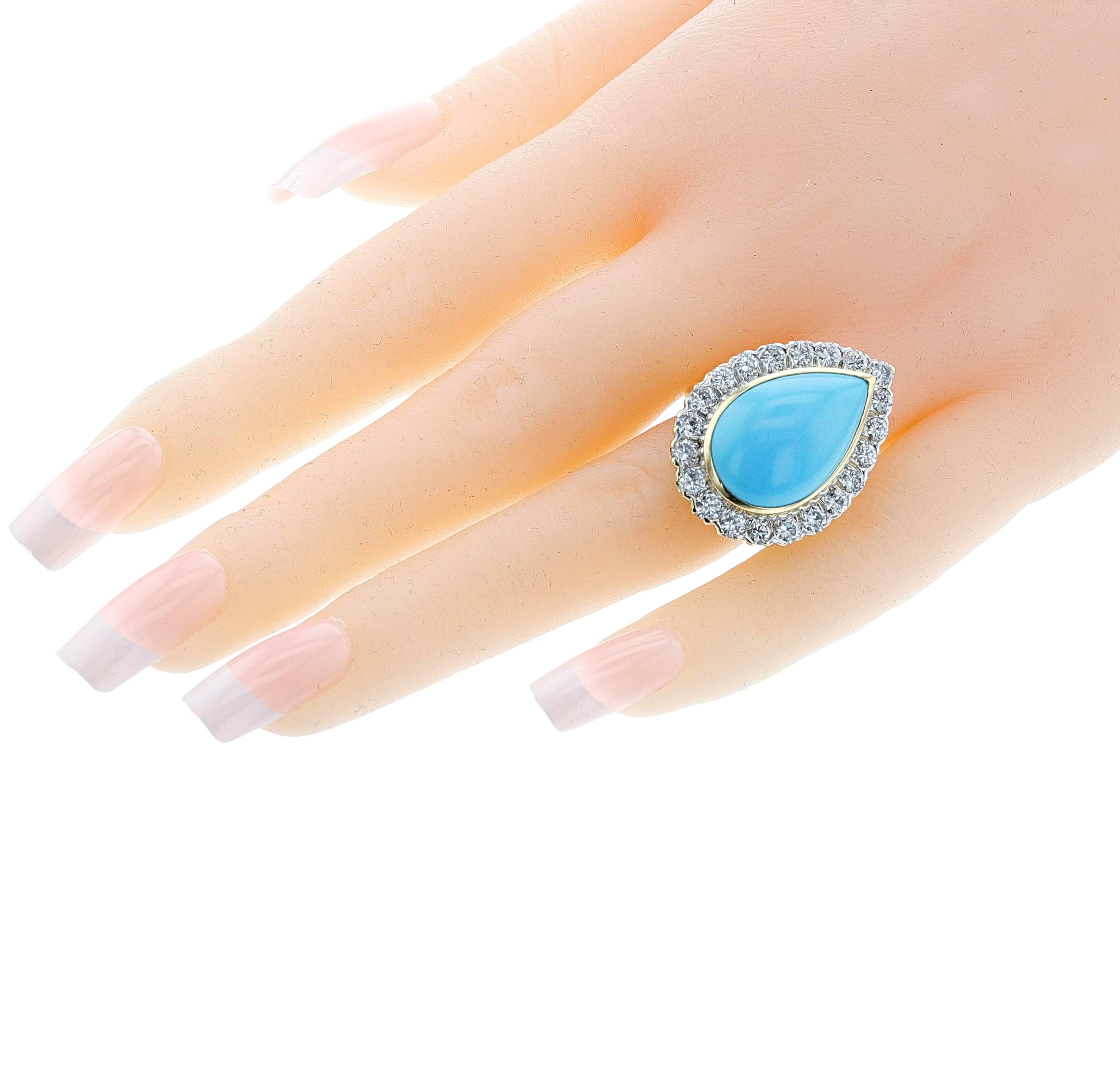 1970s David Webb Turquoise Cabochon and Diamond Ring, 18k and Platinum For Sale 6