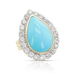 1970s David Webb Turquoise Cabochon and Diamond Ring, 18k and Platinum