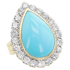 David Webb, bague des années 1970 avec turquoise cabochon et diamants, 18 carats et platine