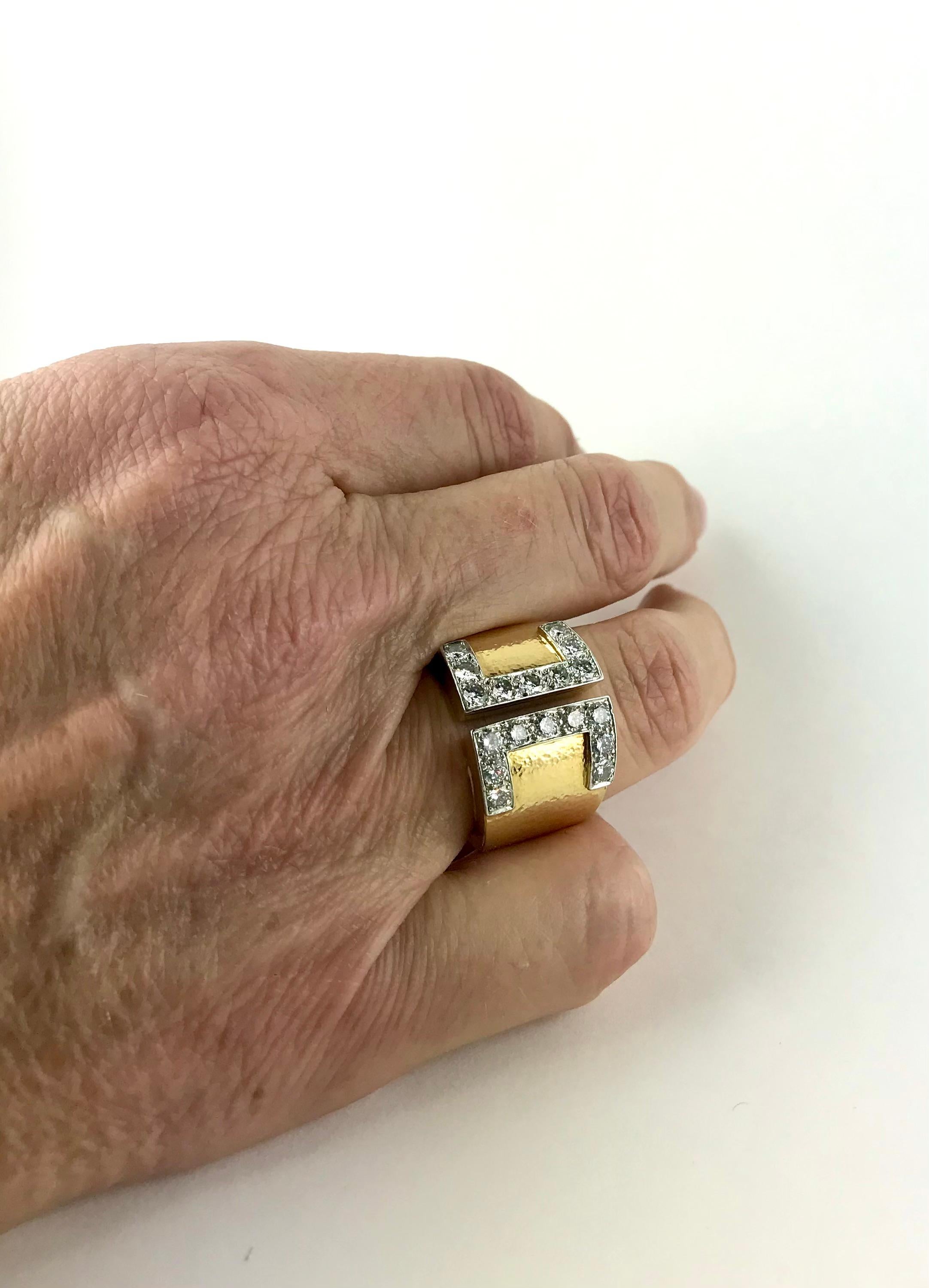 1970s David Webb Yellow Gold, Platinum and Diamond Band Ring For Sale 5