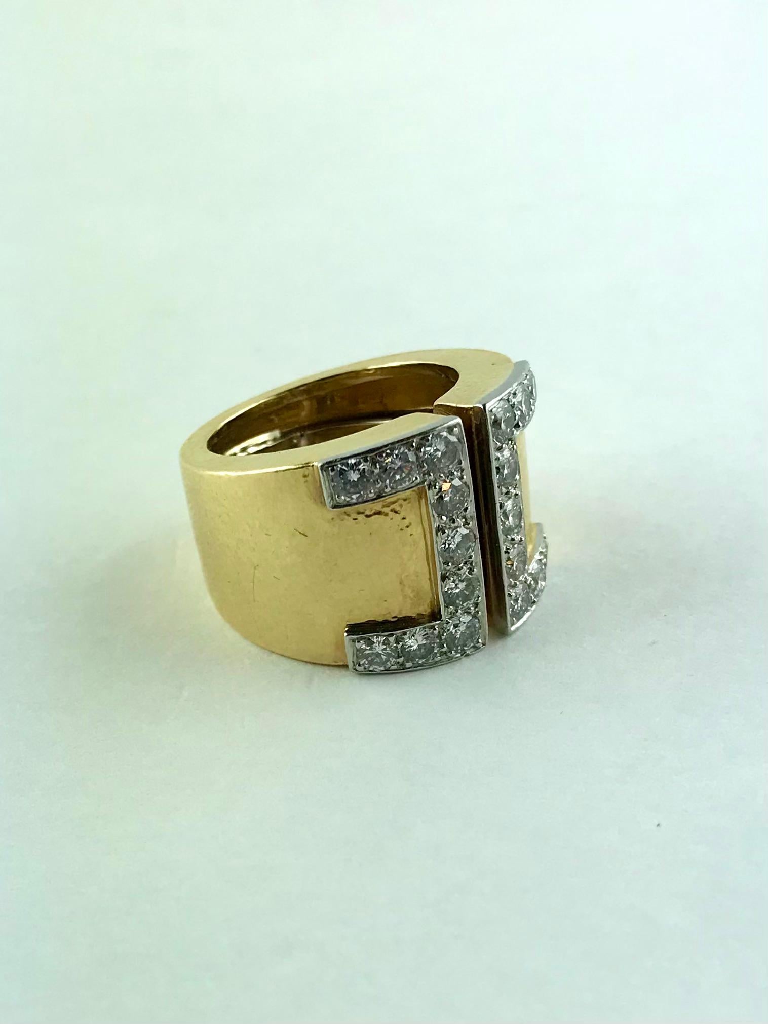 1970s  Ring aus Gelbgold, Platin und Diamanten von David Webb im Zustand „Gut“ im Angebot in Torino, IT