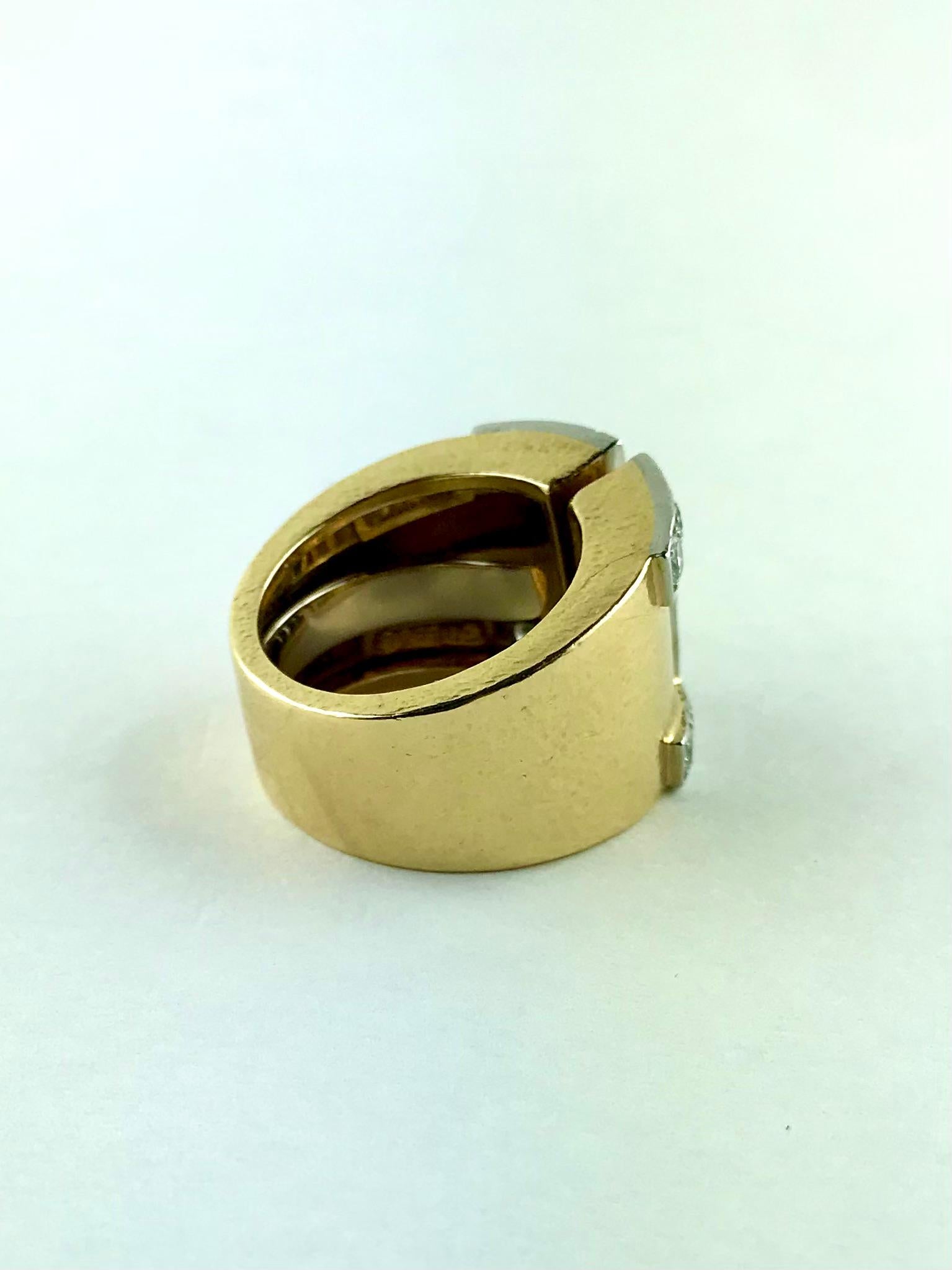 Women's or Men's 1970s David Webb Yellow Gold, Platinum and Diamond Band Ring For Sale