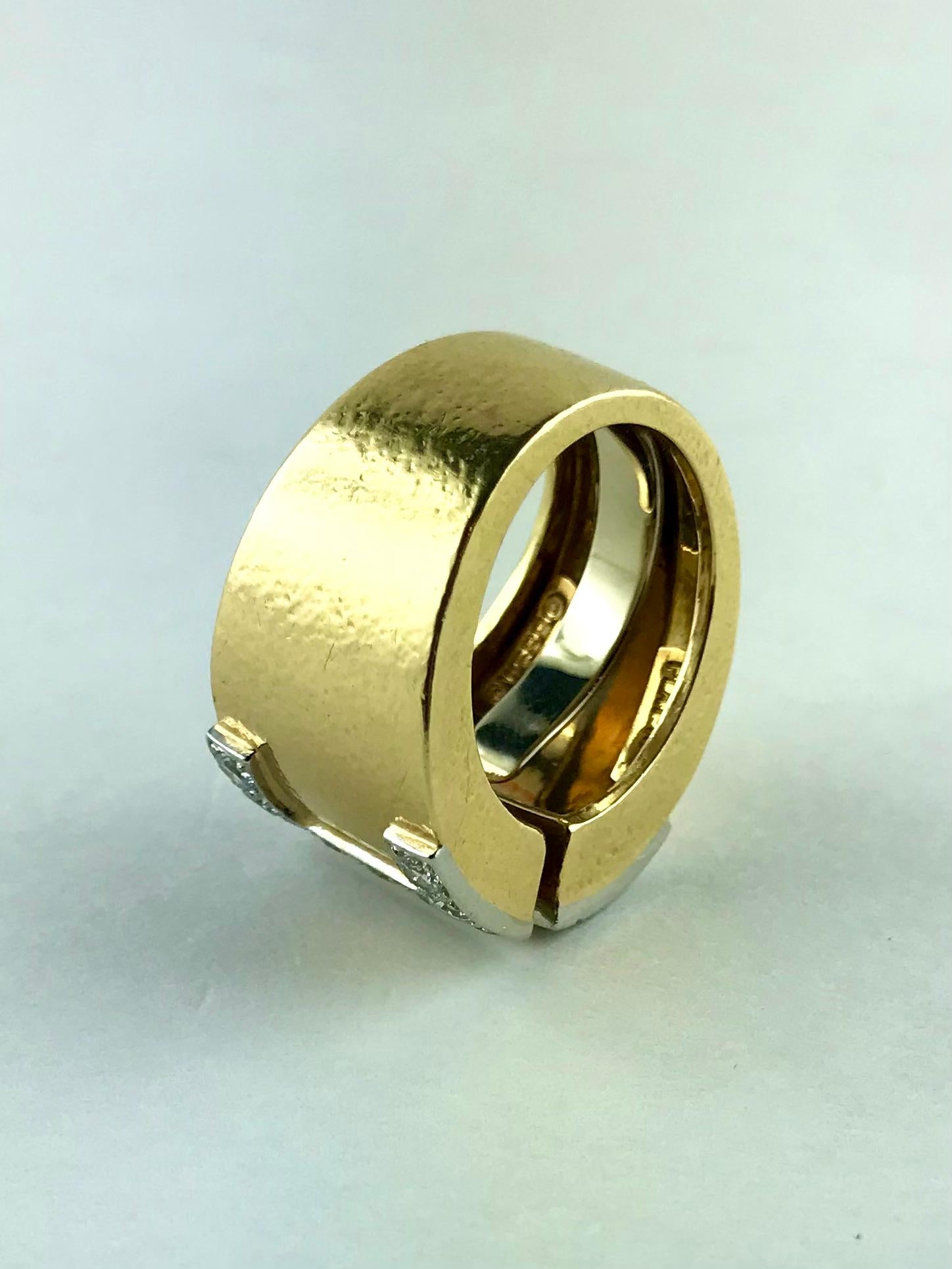 1970s David Webb Yellow Gold, Platinum and Diamond Band Ring For Sale 2