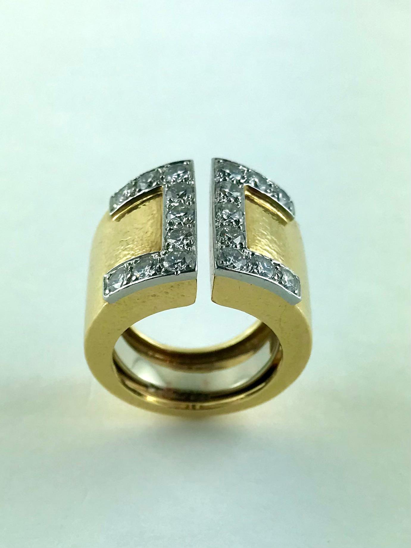 1970s David Webb Yellow Gold, Platinum and Diamond Band Ring For Sale 3
