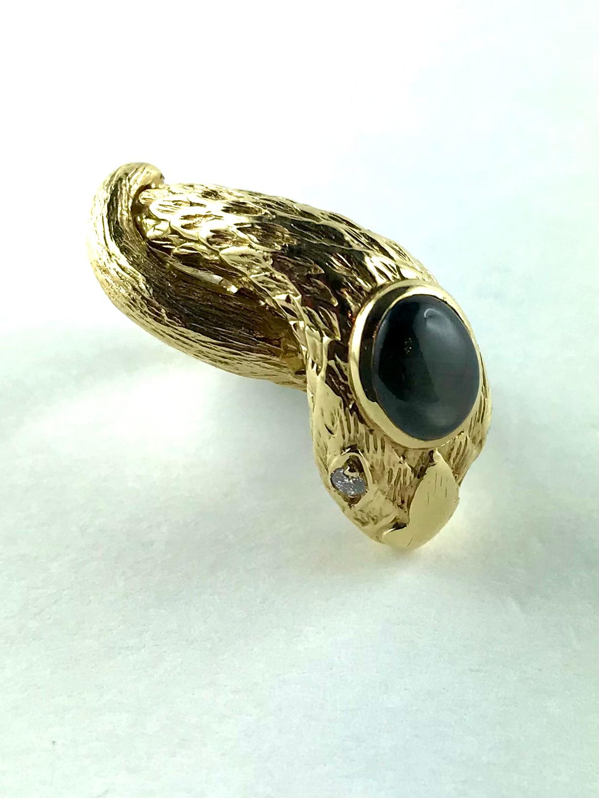 1970’s David Webb Yellow Gold Star Sapphire and Diamond Snake Ring For Sale 1