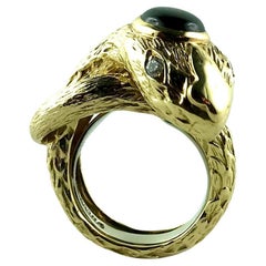 1970’s David Webb Yellow Gold Star Sapphire and Diamond Snake Ring
