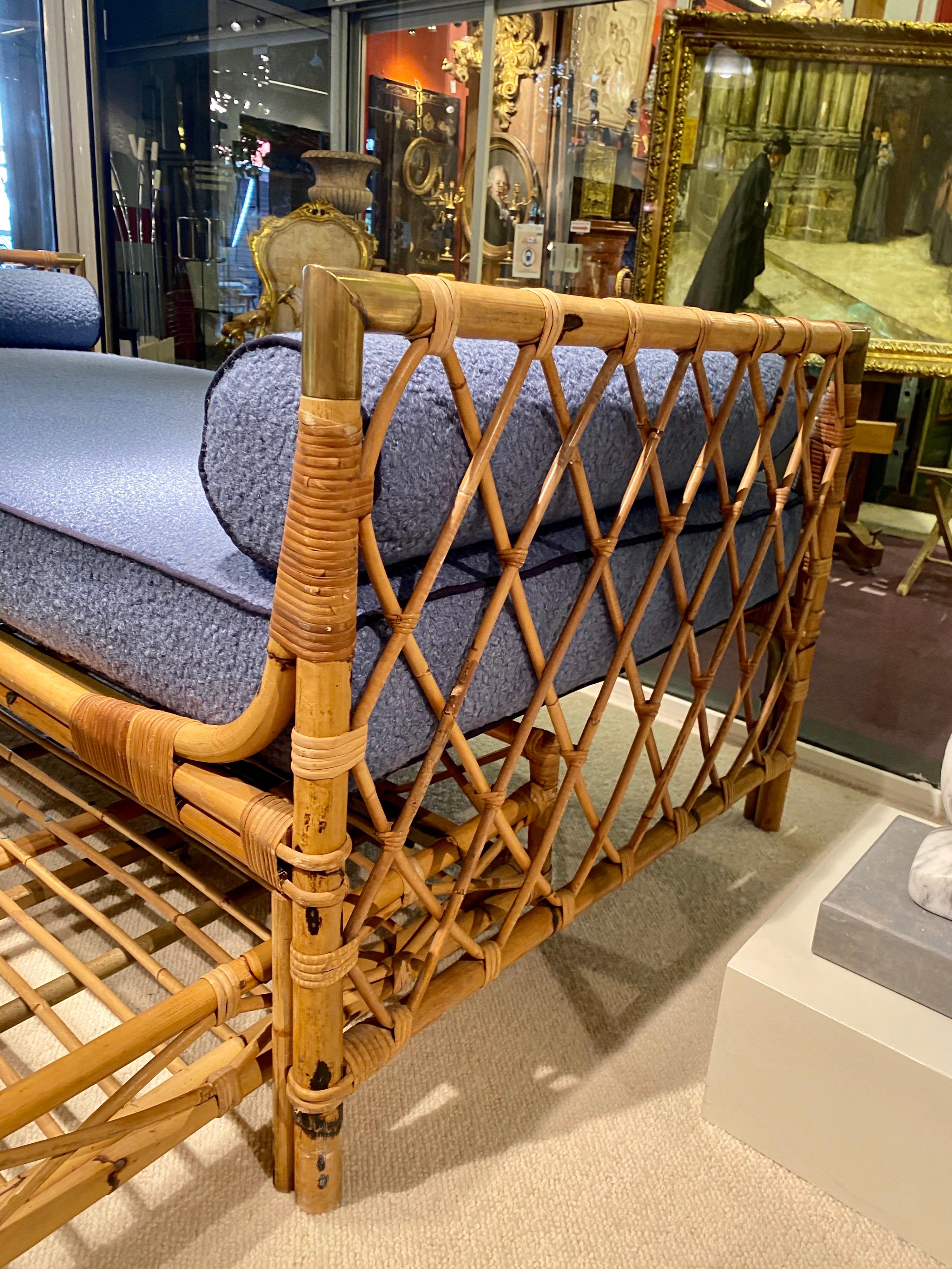 1970s Daybed in Bamboo and Brass Details In Good Condition In Saint-Ouen, FR