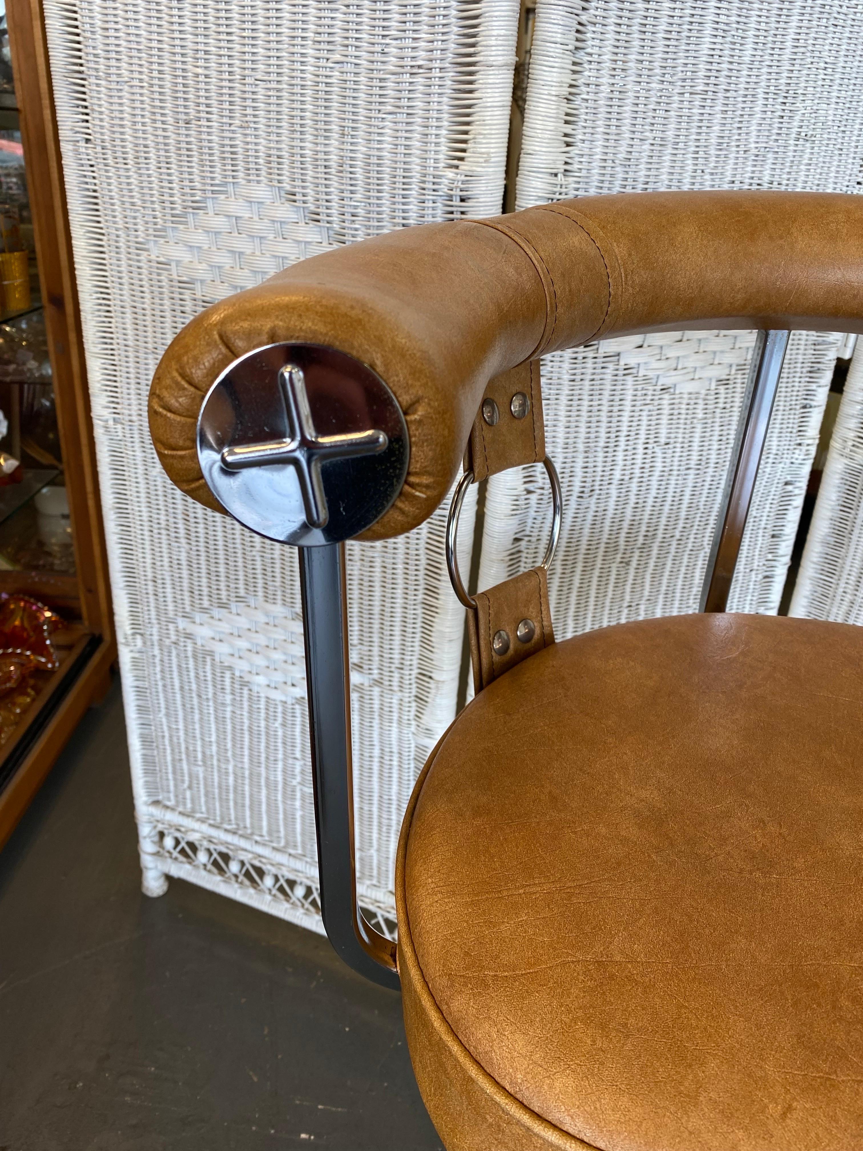 1970's Daystrom Faux Leather and Chrome Bar Stool 4