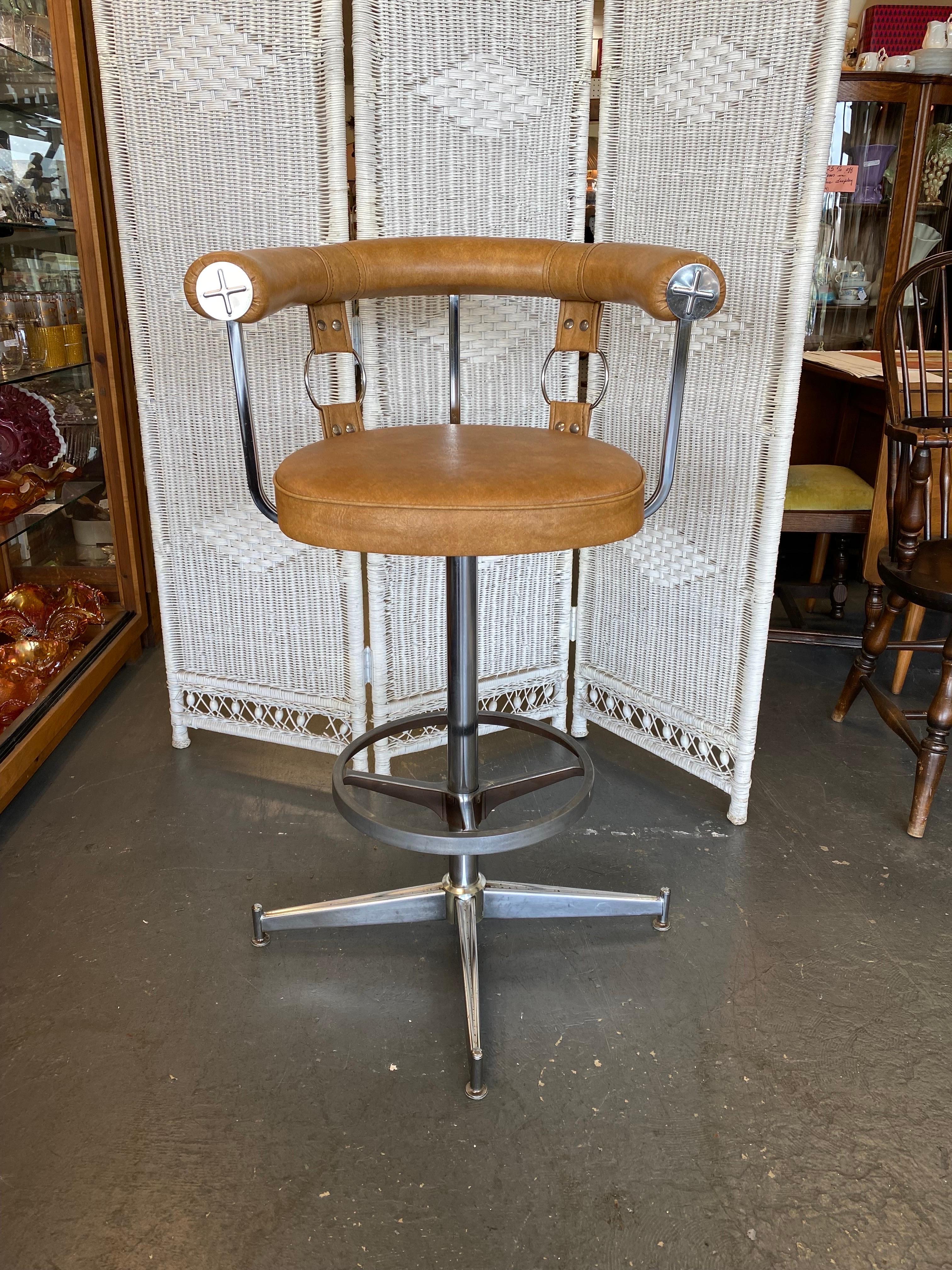 Late 20th Century 1970's Daystrom Faux Leather and Chrome Bar Stool