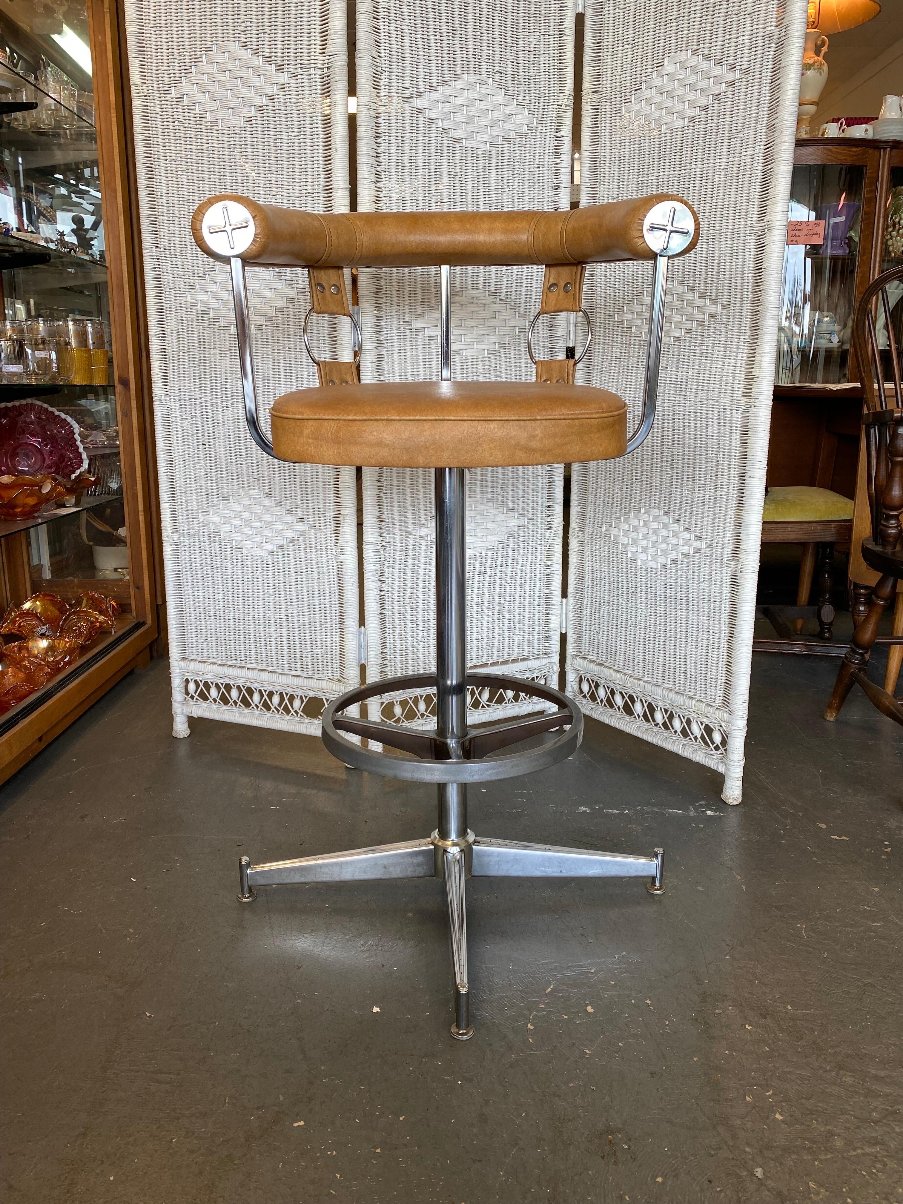 1970's Daystrom Faux Leather and Chrome Bar Stool 1