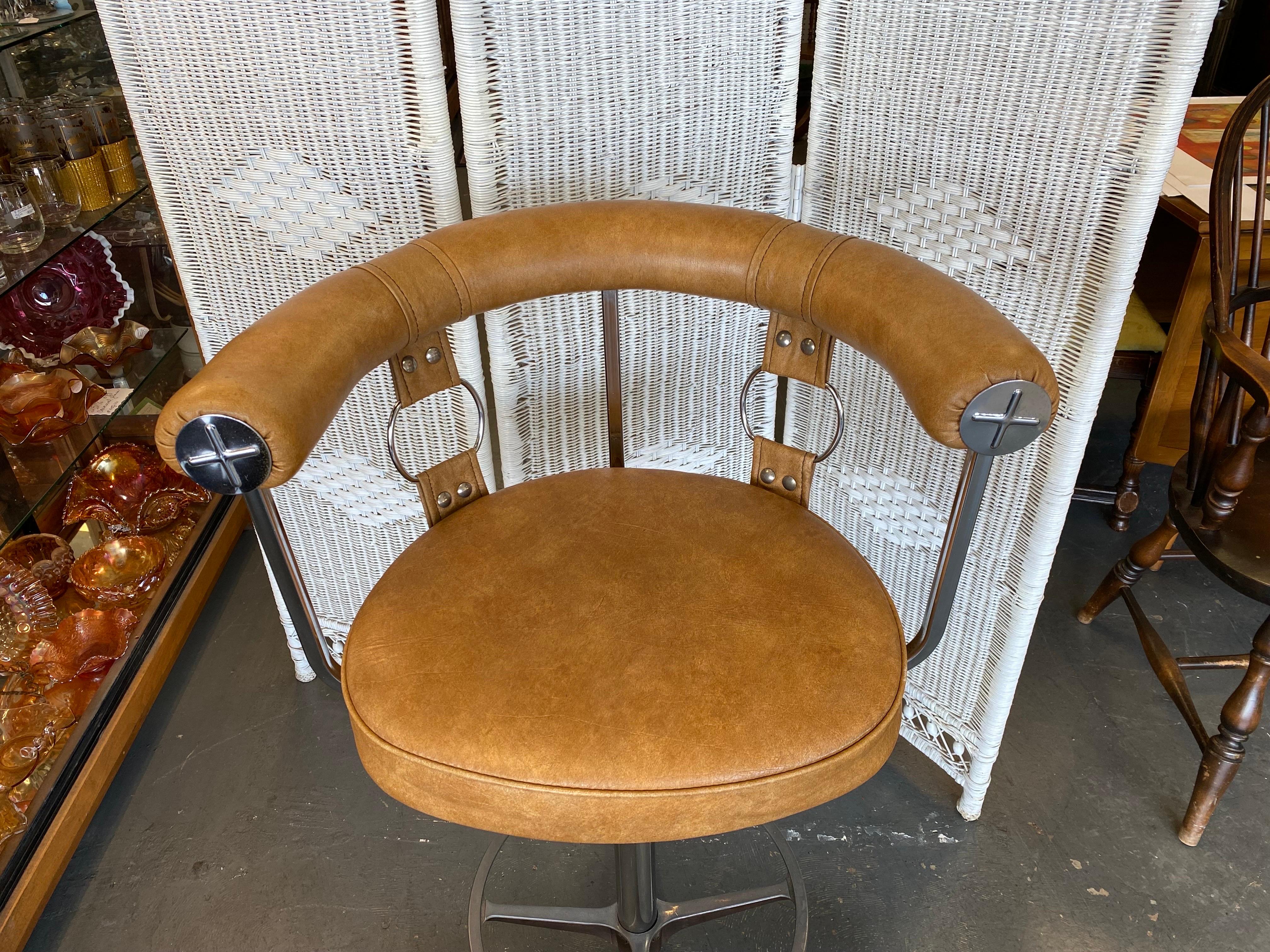 1970's Daystrom Faux Leather and Chrome Bar Stool 2