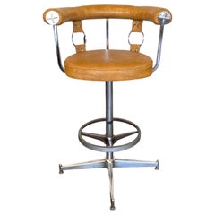 1970's Daystrom Faux Leather and Chrome Bar Stool