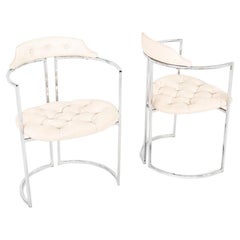 1970s Daystrom Round Arm Chairs, Chromed Steel Frames & White Vinyl (Pair)