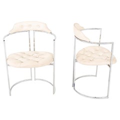 1970s Daystrom Round Arm Chairs, Chromed Steel Frames & White Vinyl (Pair)