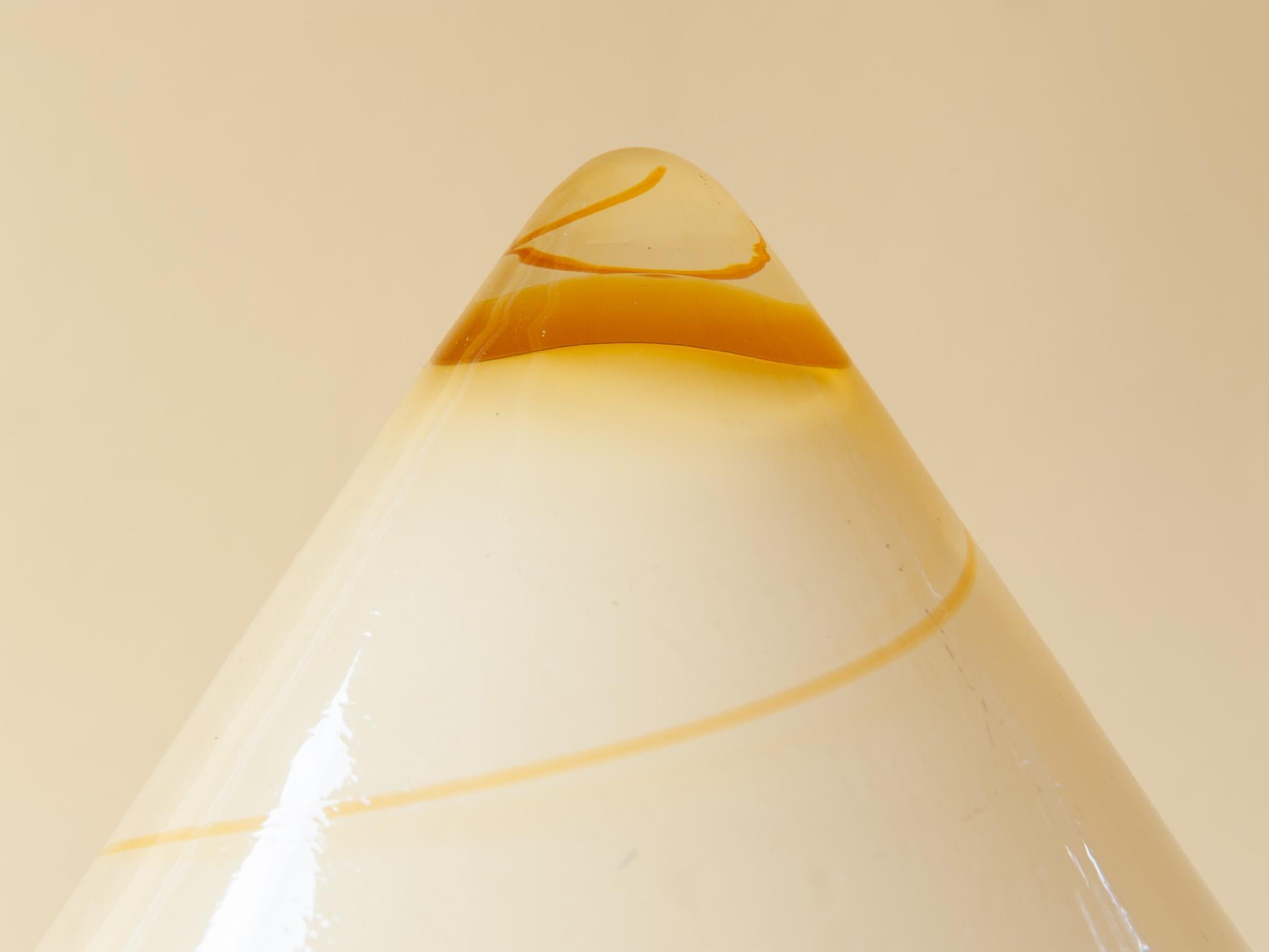 Mid-Century Modern 1970s De Majo Italian Murano Yellow Conical Swirled Heavy Glass Table Lamp