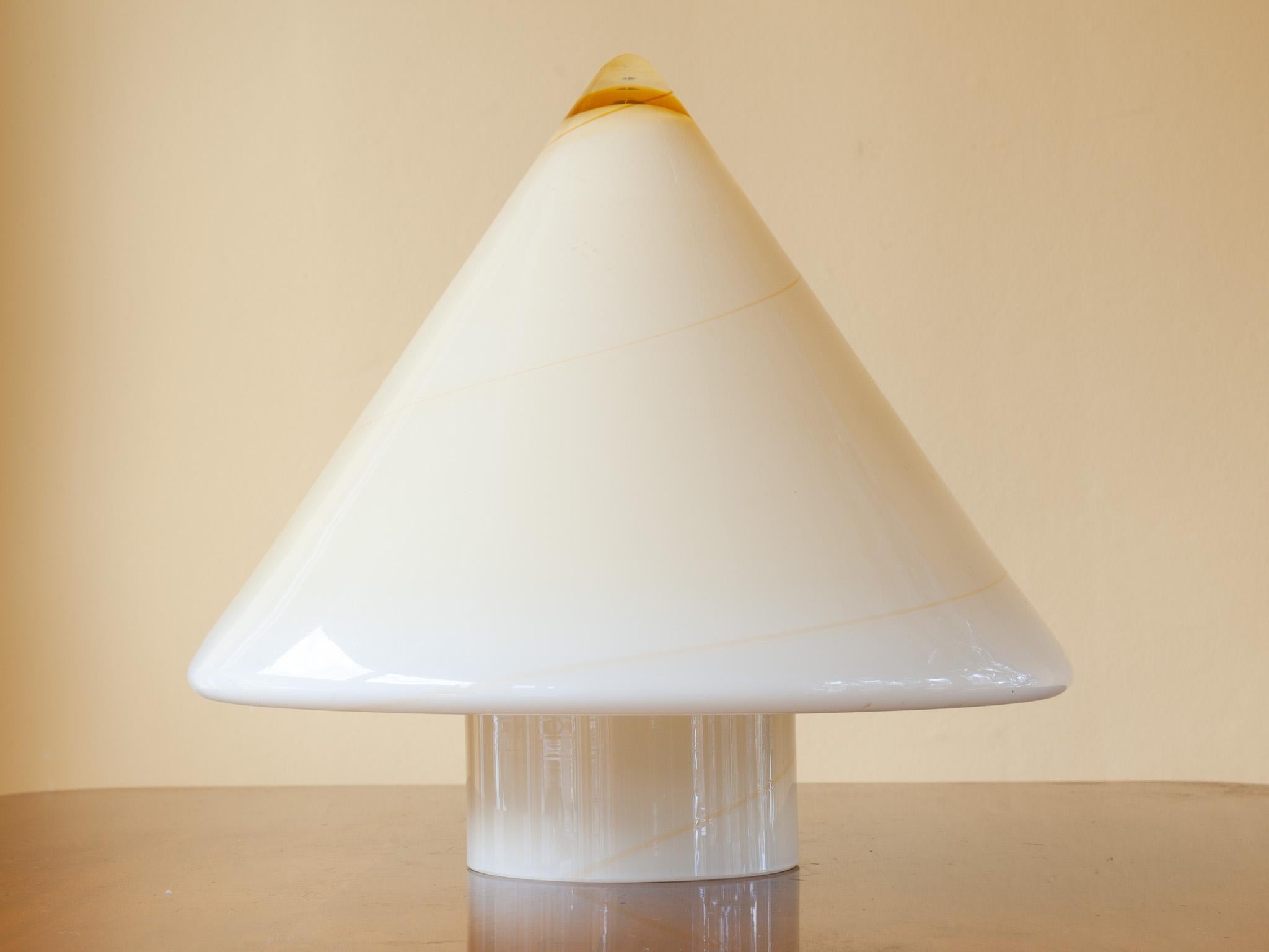 Murano Glass 1970s De Majo Italian Murano Yellow Conical Swirled Heavy Glass Table Lamp