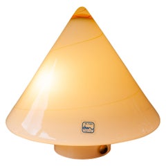 1970s De Majo Italian Murano Yellow Conical Swirled Heavy Glass Table Lamp