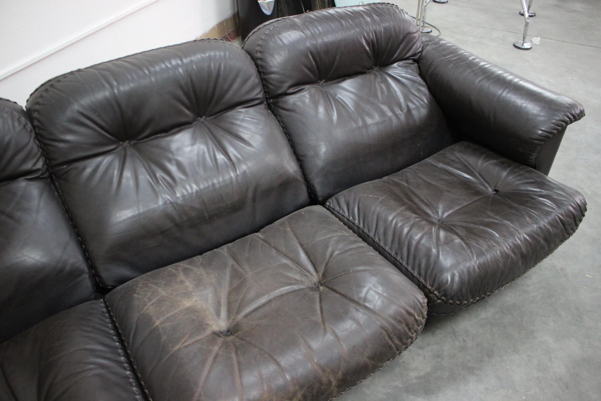 1970s  De Sede Adjustable Brown Leather 3-Seater Sofa  DS-110 James Bond For Sale 4