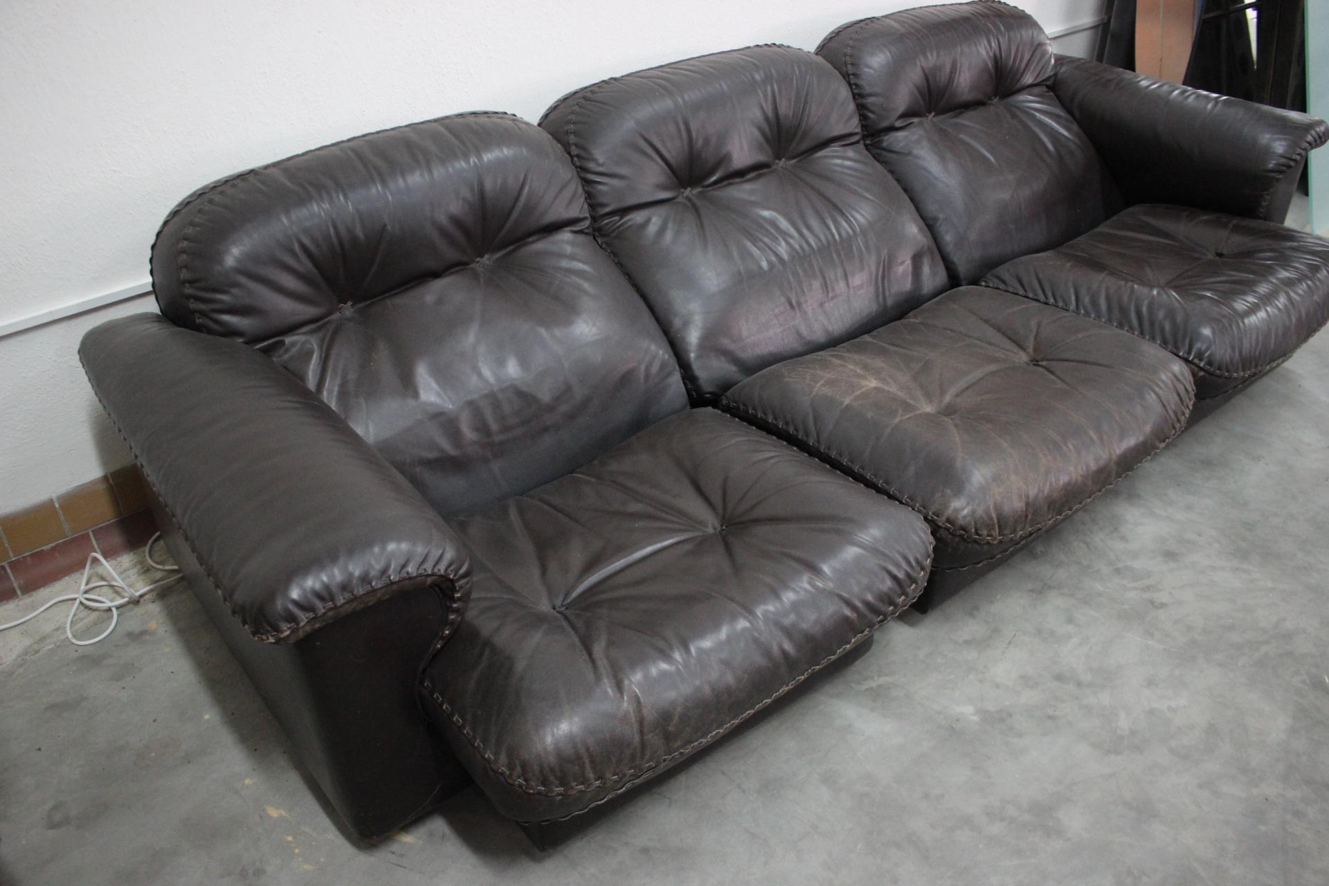 1970s  De Sede Adjustable Brown Leather 3-Seater Sofa  DS-110 James Bond For Sale 5