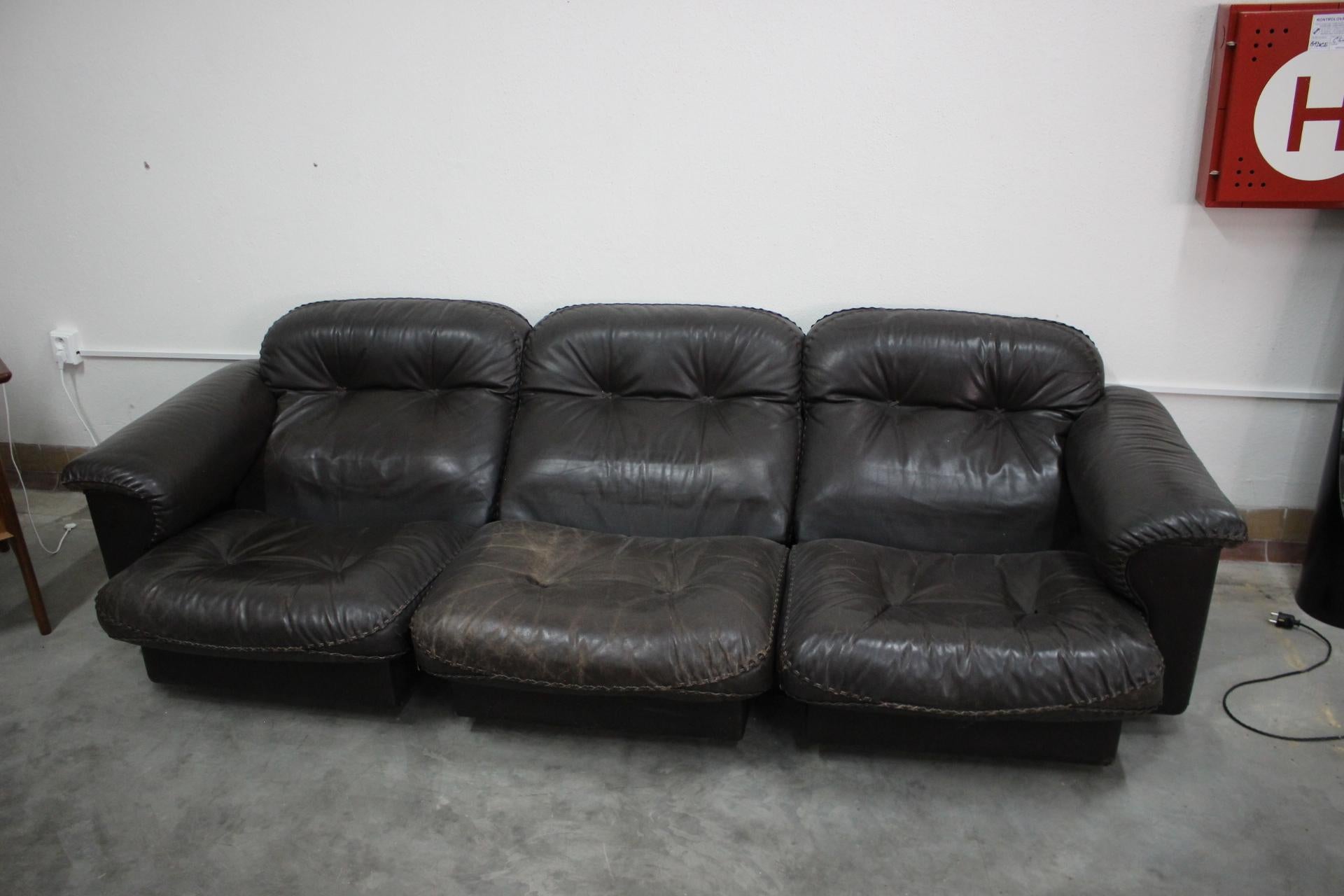 Mid-Century Modern 1970s  De Sede Adjustable Brown Leather 3-Seater Sofa  DS-110 James Bond For Sale