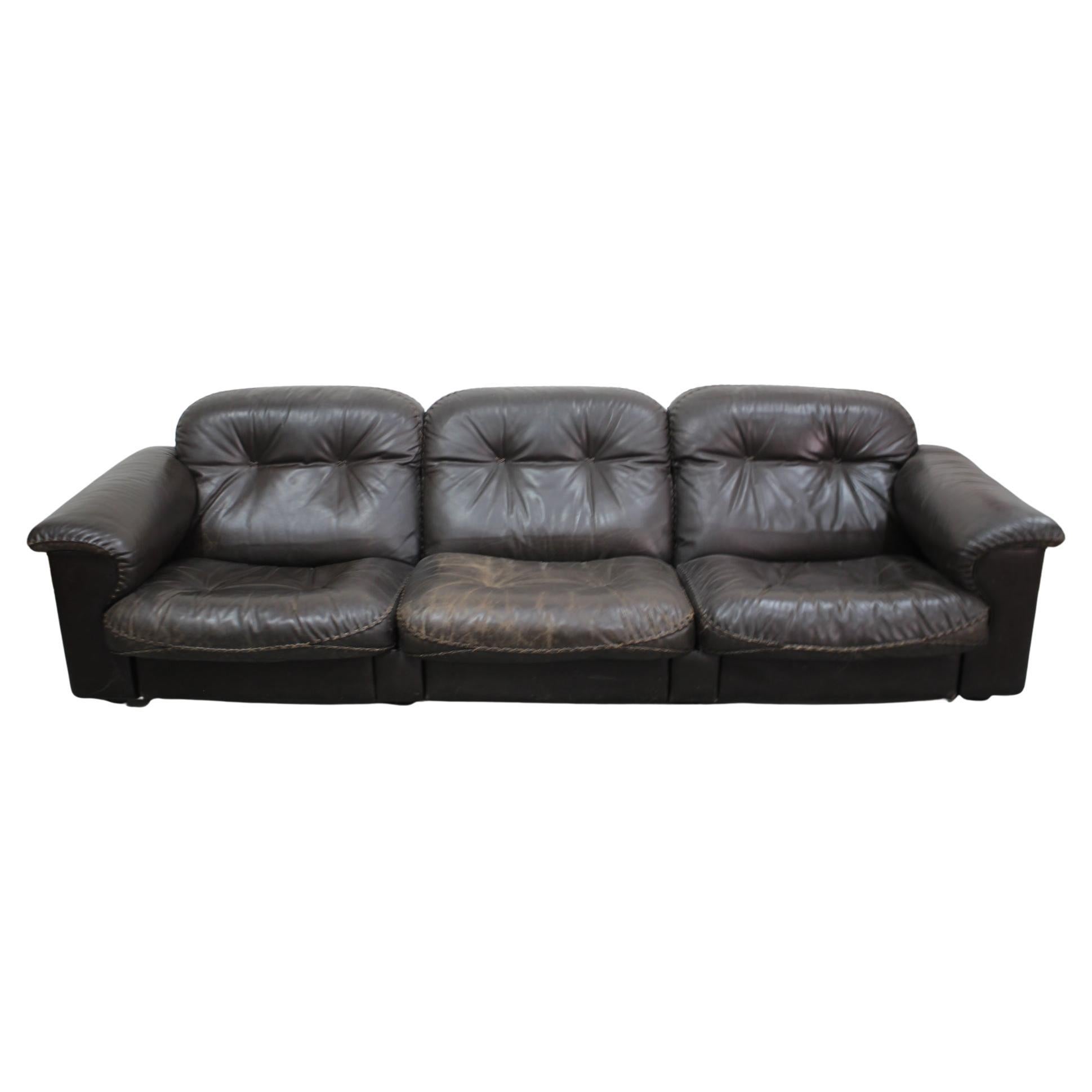 1970s  De Sede Canapé 3 places en cuir Brown réglable  James Bond DS-110