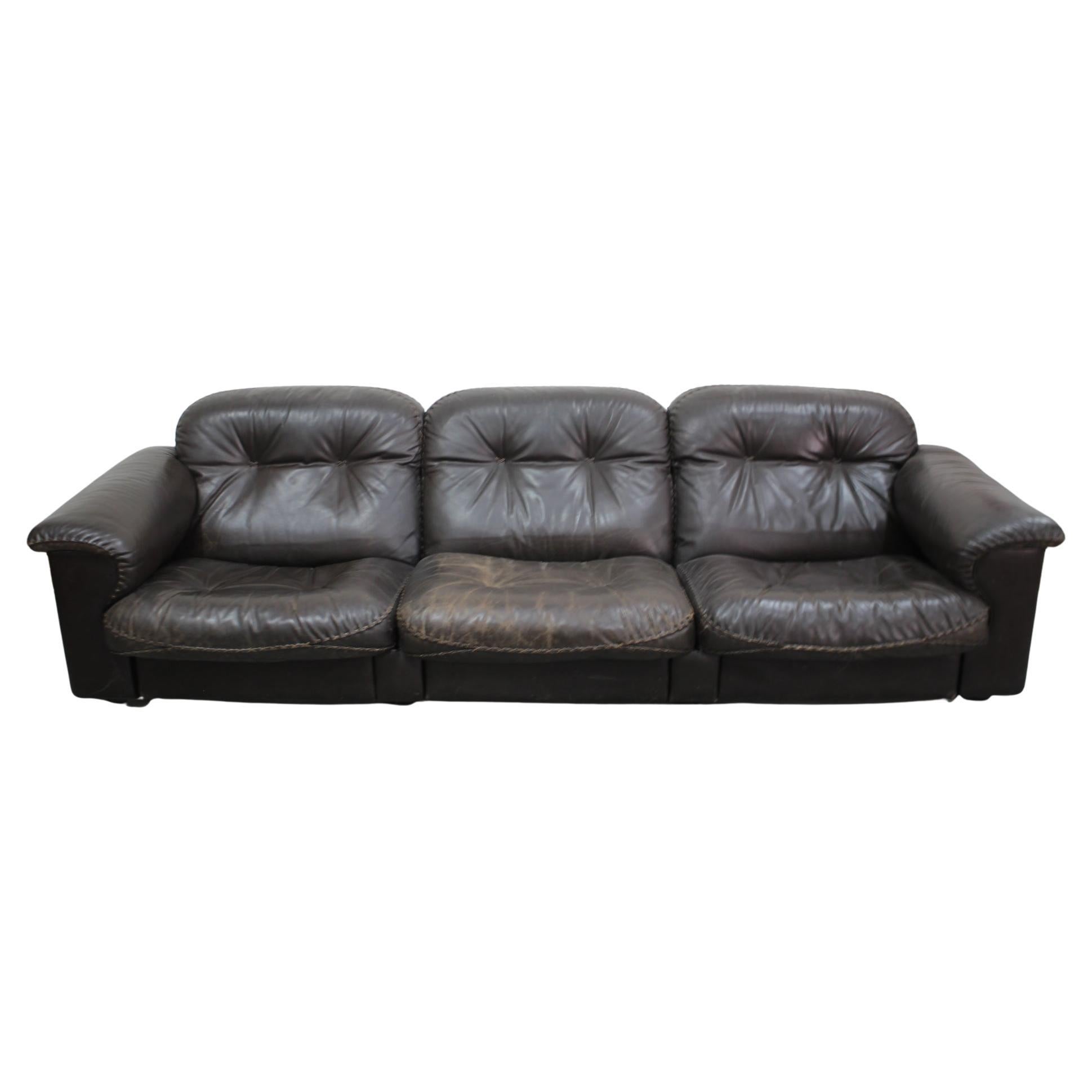 1970s  De Sede Adjustable Brown Leather 3-Seater Sofa  DS-110 James Bond