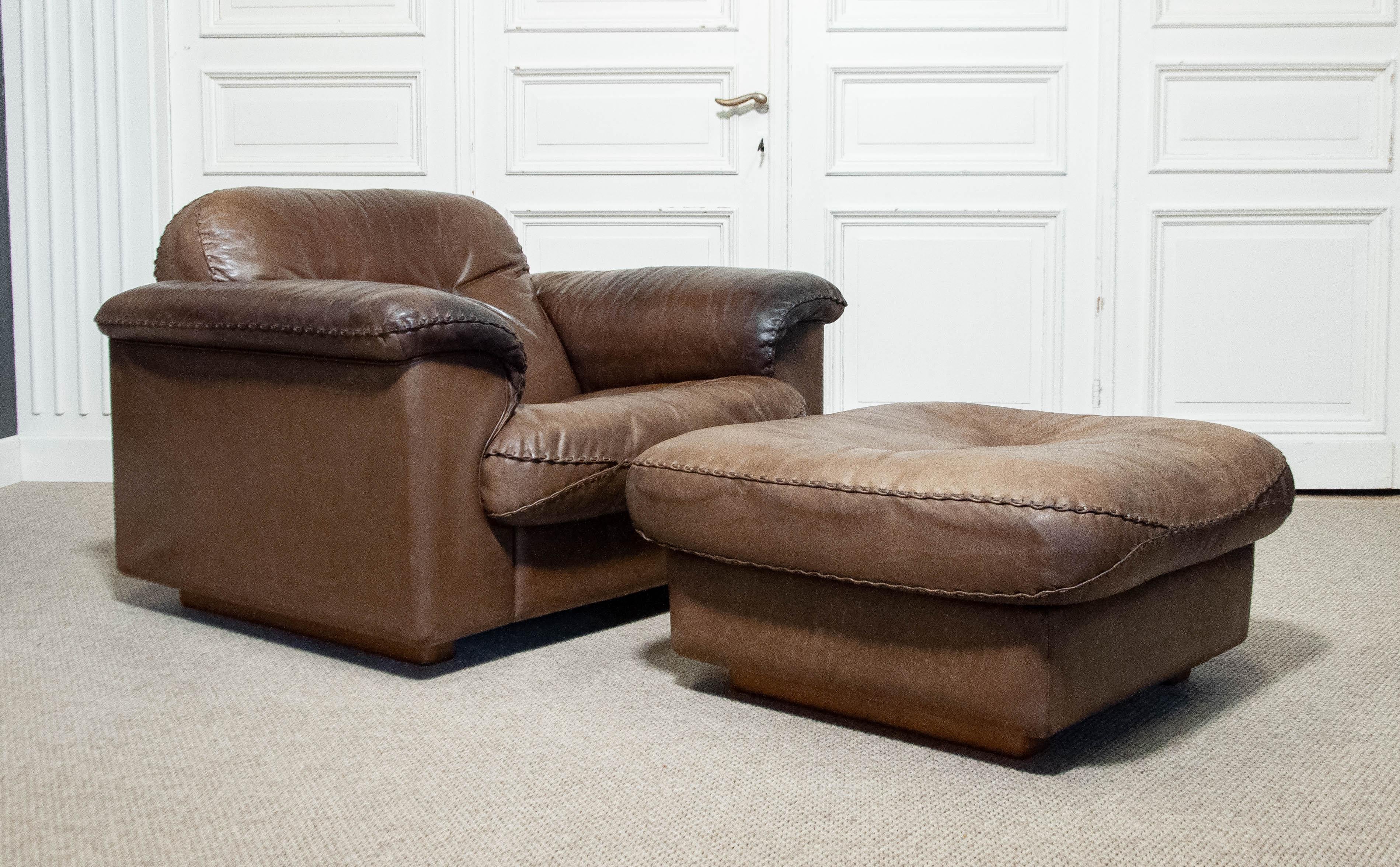 Brutalist 1970s , De Sede DS-101 Lounge Chair and Ottoman, Switzerland