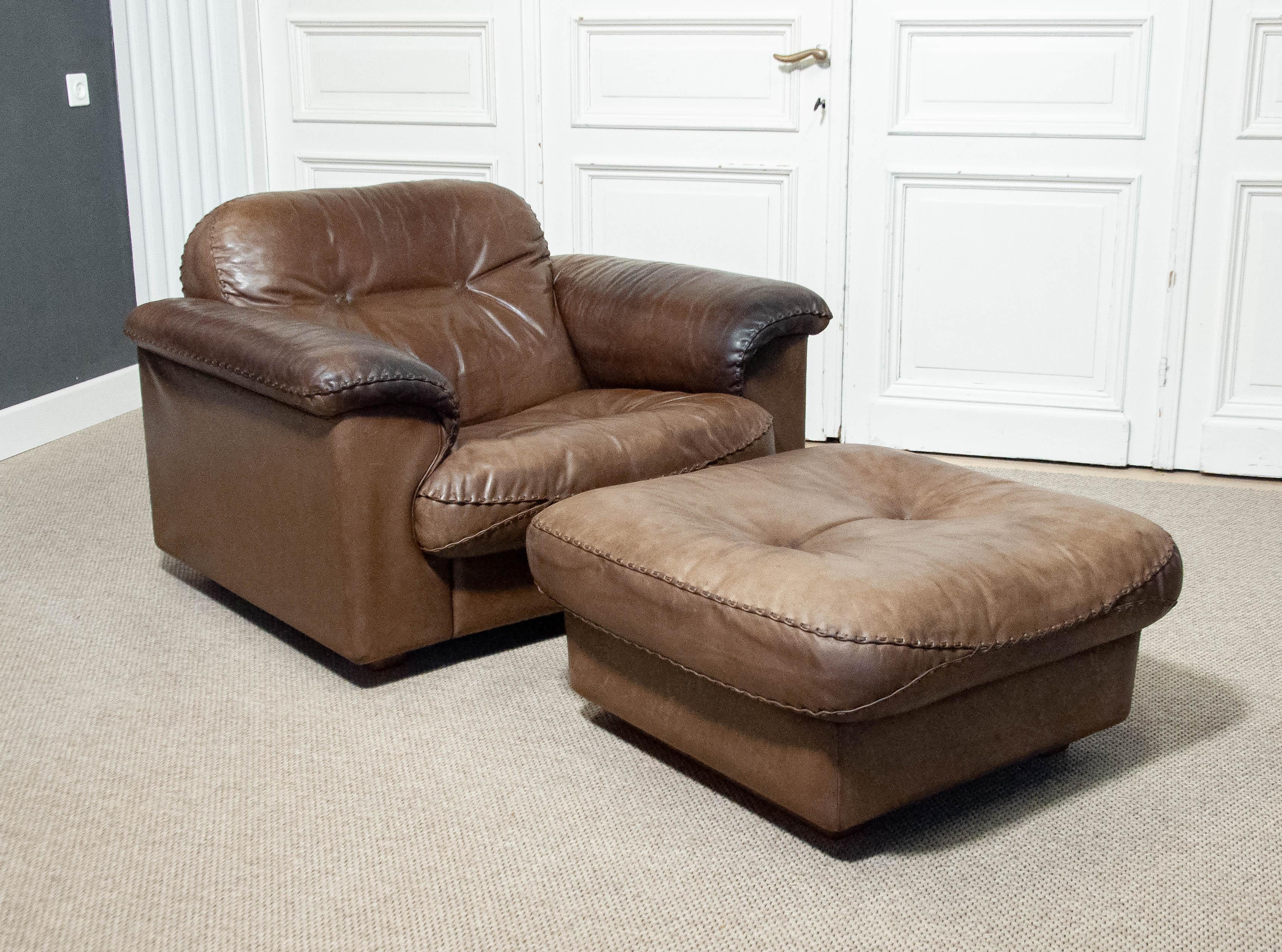 Swiss 1970s , De Sede DS-101 Lounge Chair and Ottoman, Switzerland