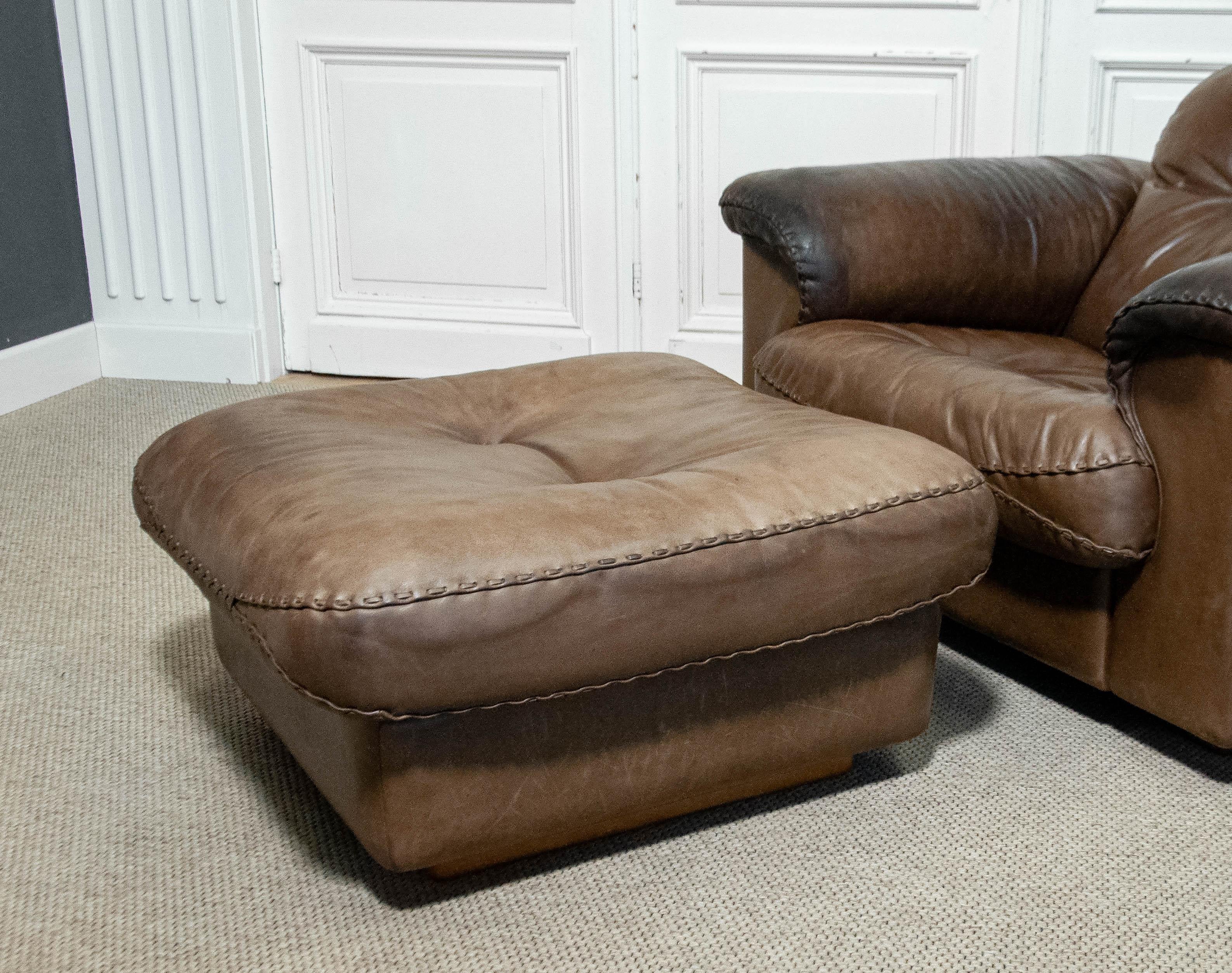 Leather 1970s , De Sede DS-101 Lounge Chair and Ottoman, Switzerland
