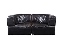 1970s De Sede DS-15 Swiss Sectional Sofa Loveseat in Patinated Black Leather